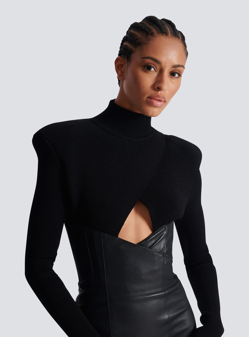 Long knit and lambskin leather dress 7