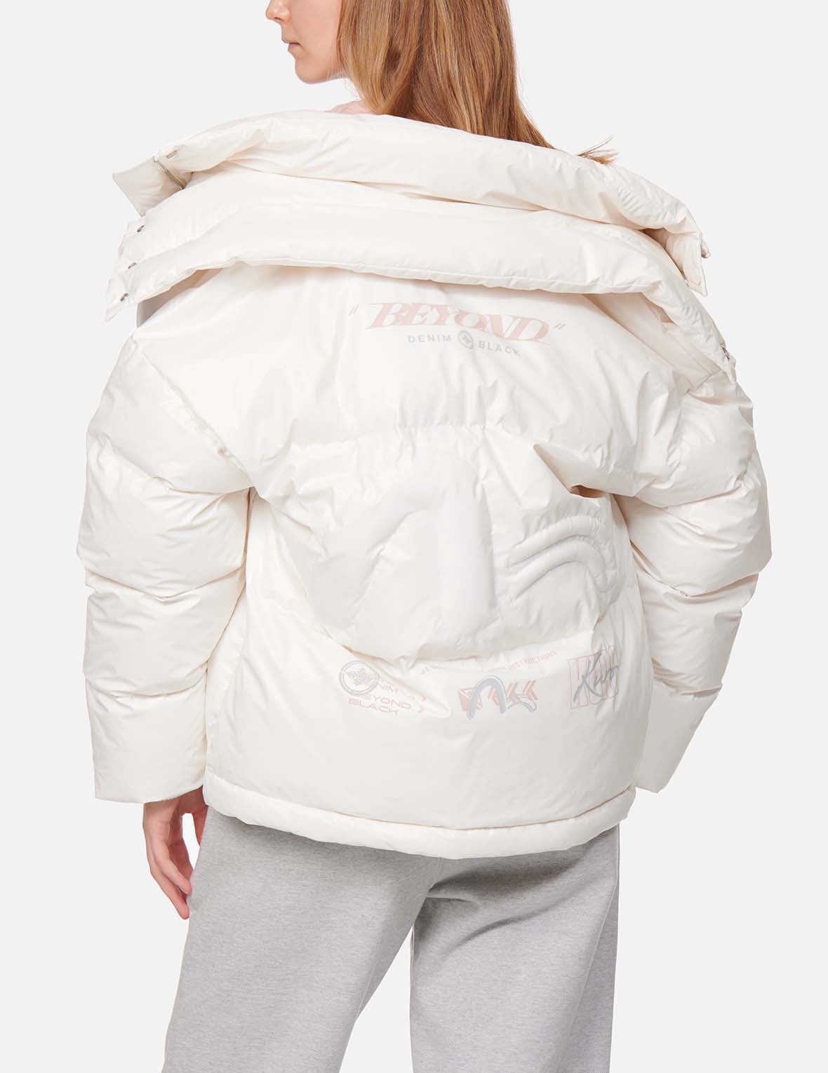 Double Collar Down Jacket with Quilted Seagull - 3