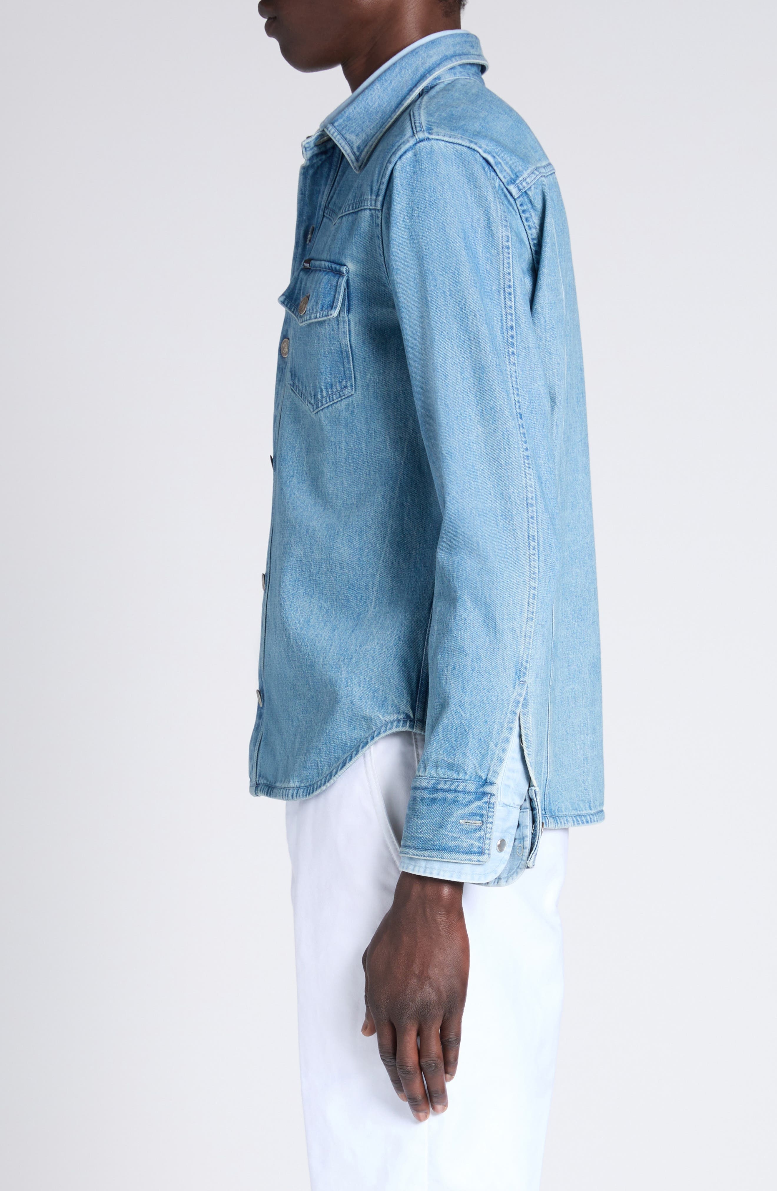 TOM FORD Washed Denim Overshirt in Blue at Nordstrom - 4