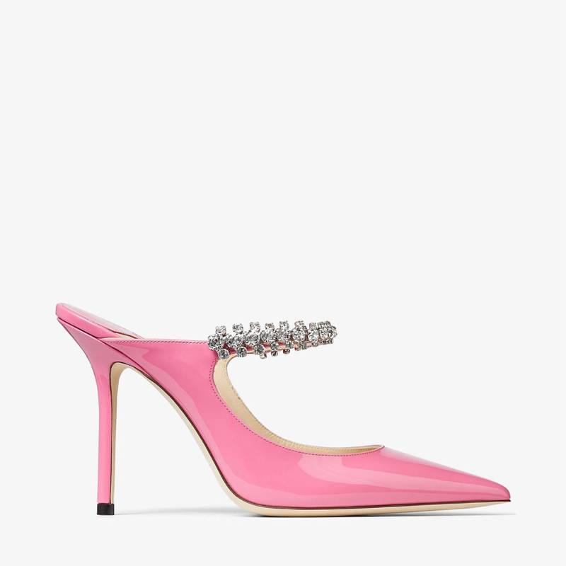 Bing 100 Candy Pink Patent Leather Pumps with Crystal Strap - 1