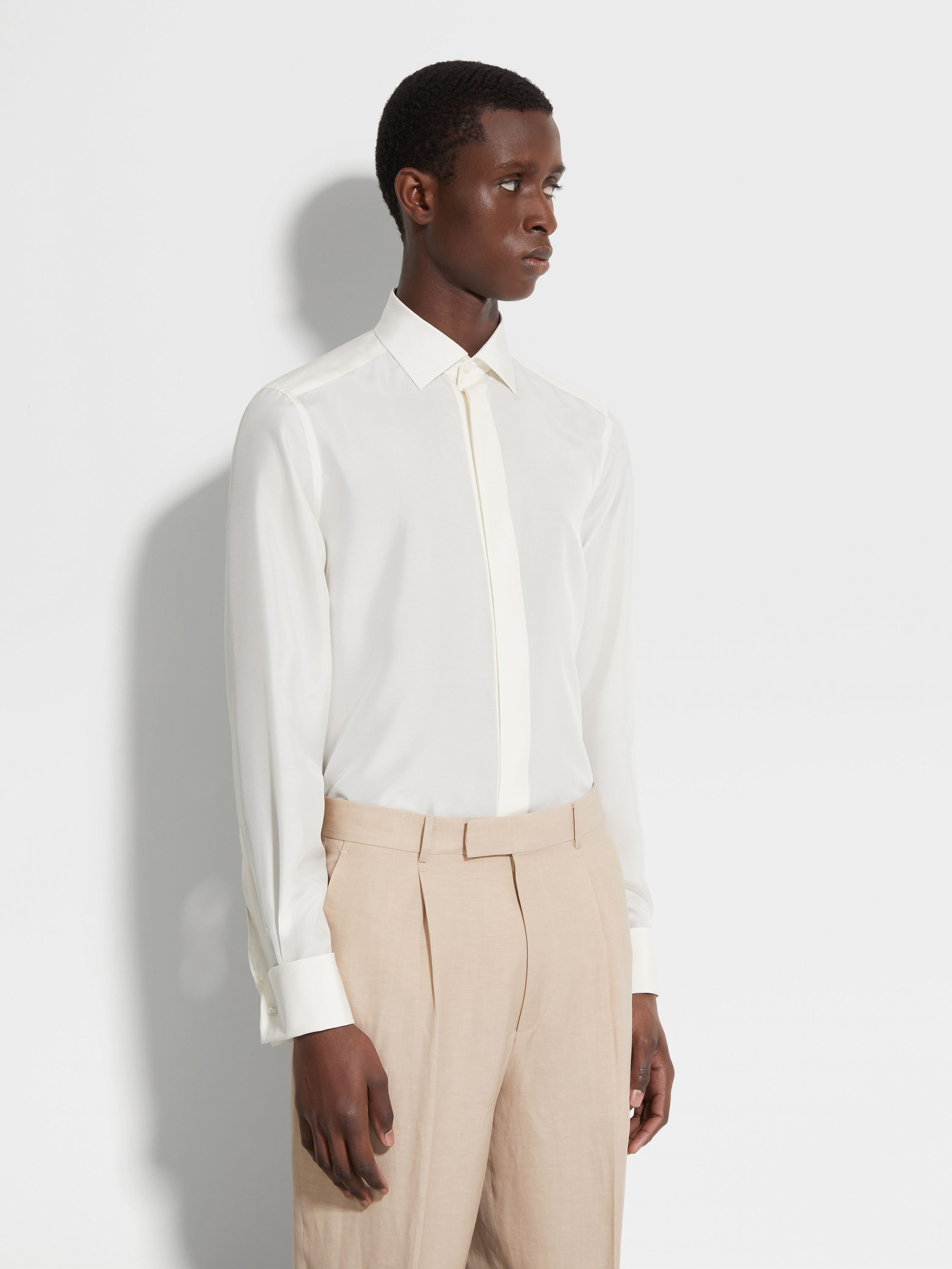 WHITE SILK EVENING SHIRT - 3