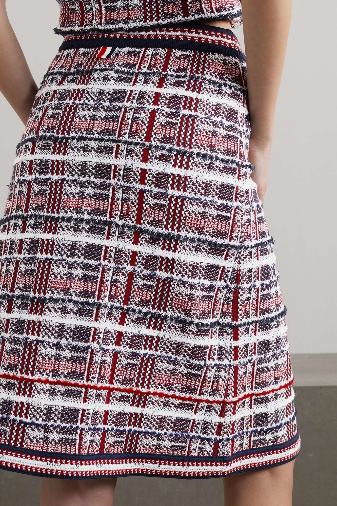 Checked cotton-blend jacquard-knit skirt - 4