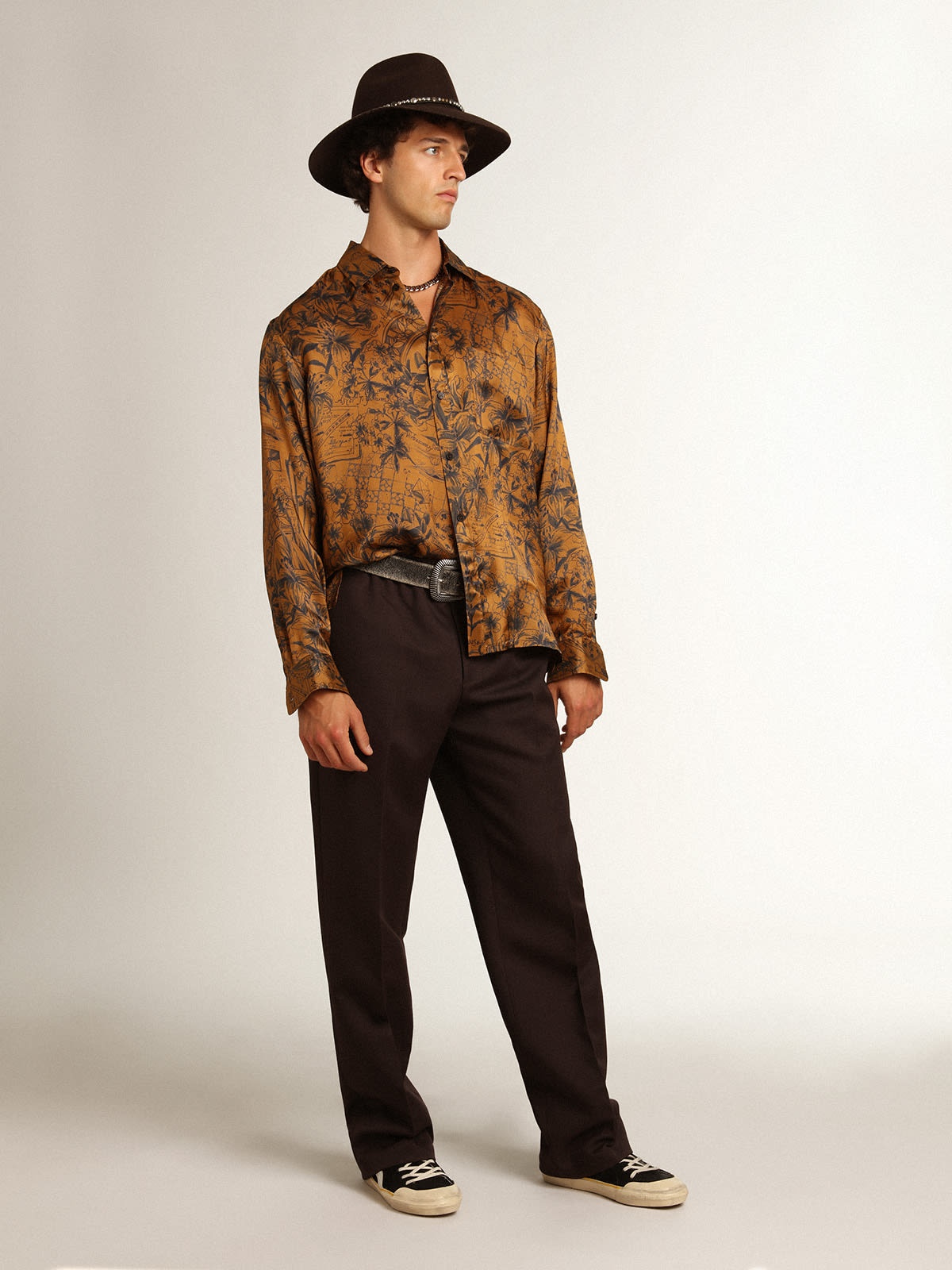 Men's golden brown shirt with notebook print - 3