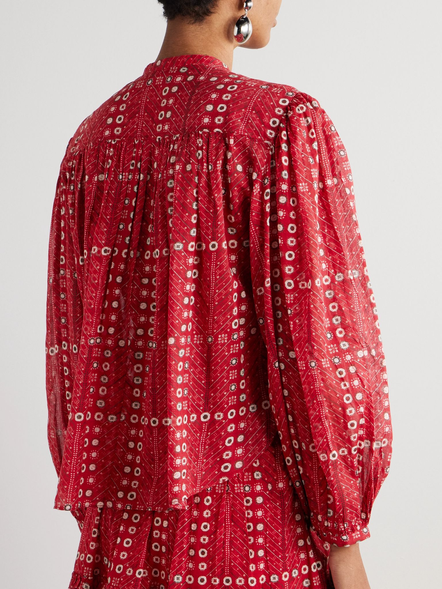Salika printed cotton-voile blouse Red - 4