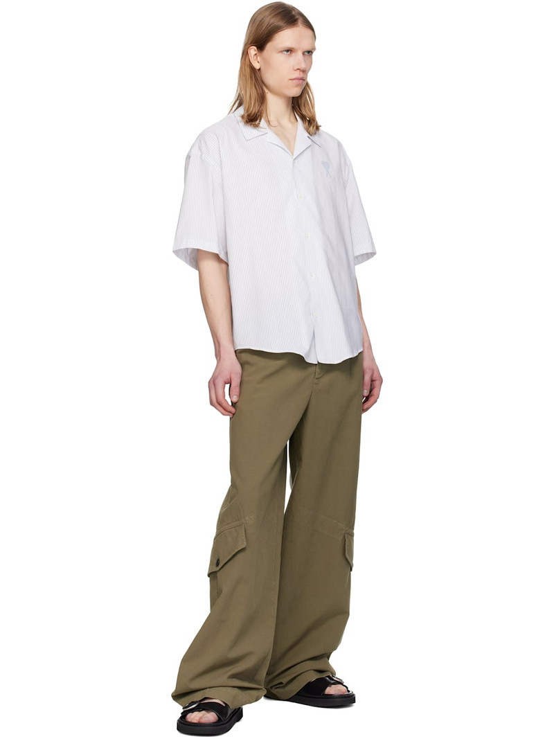 AMI Paris White & Blue Cotton Camp Collar Short Sleeves Shirt outlook