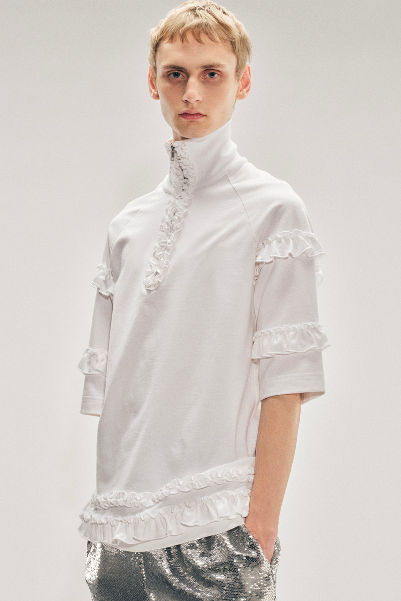 Mock Neck Ruffle Frill Zip T-Shirt 1
