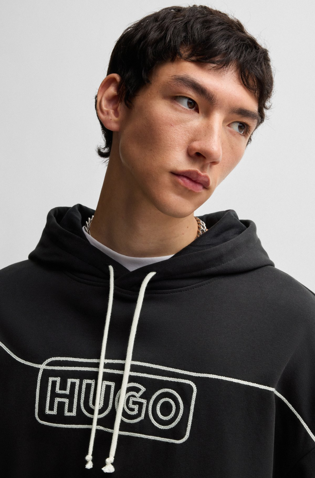COTTON-TERRY HOODIE WITH CHAIN-STITCH LOGO - 3