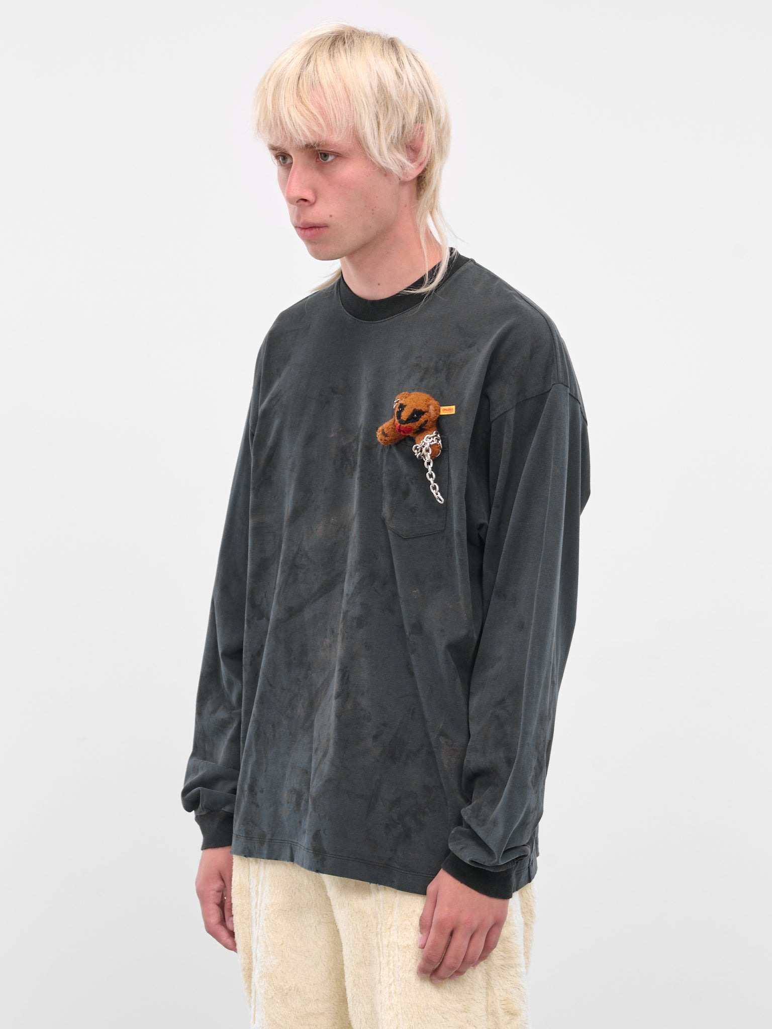Black Distressed Teddy Bear Tee - 2