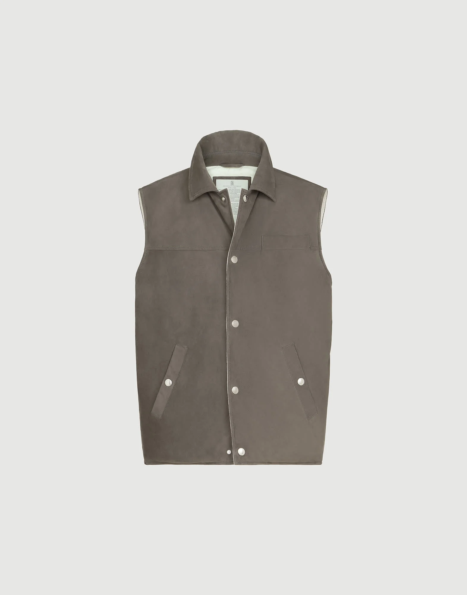 Suede down vest with shirt-style collar - 1