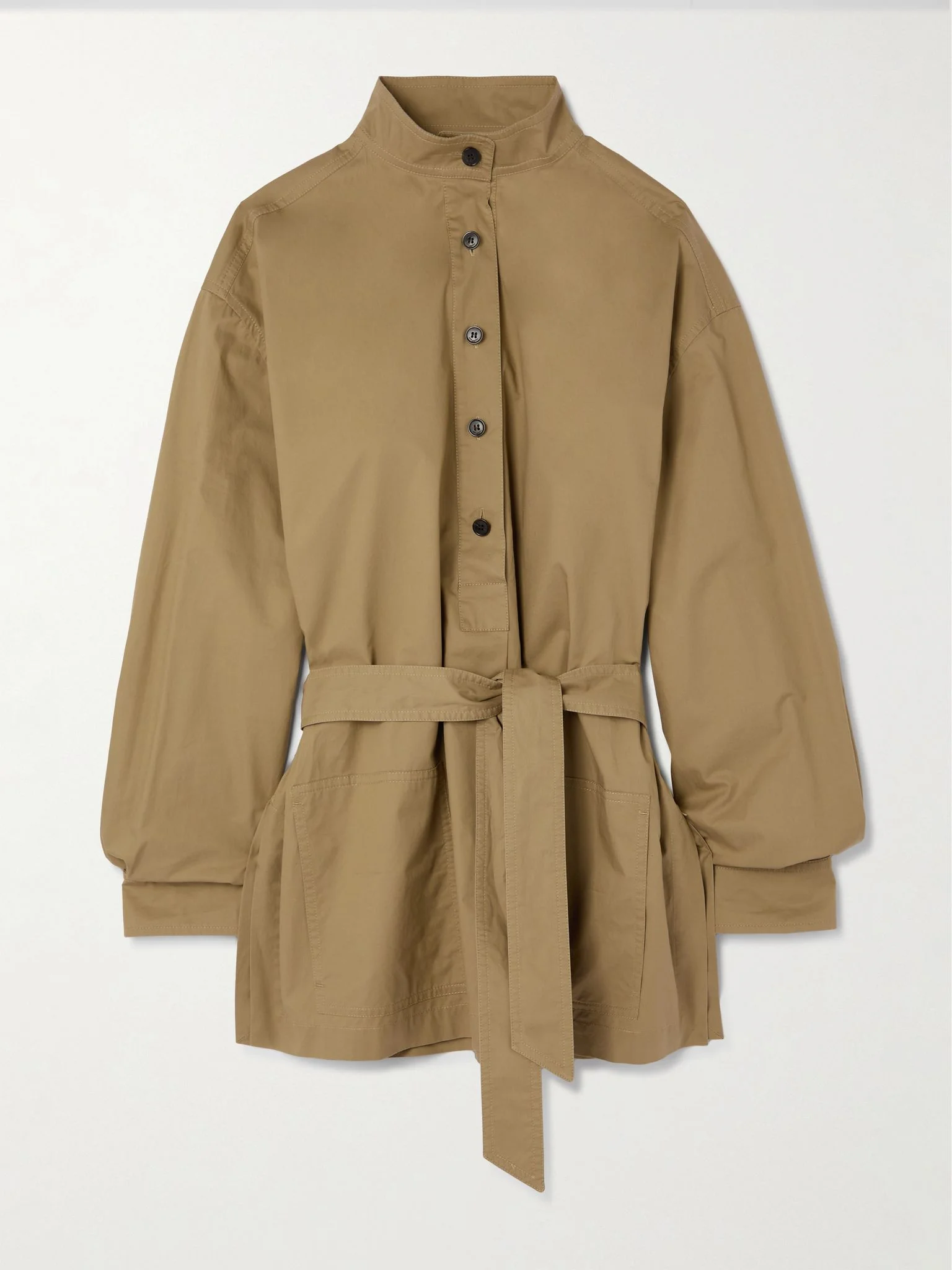 Belted cotton-poplin shirt Sand - 1