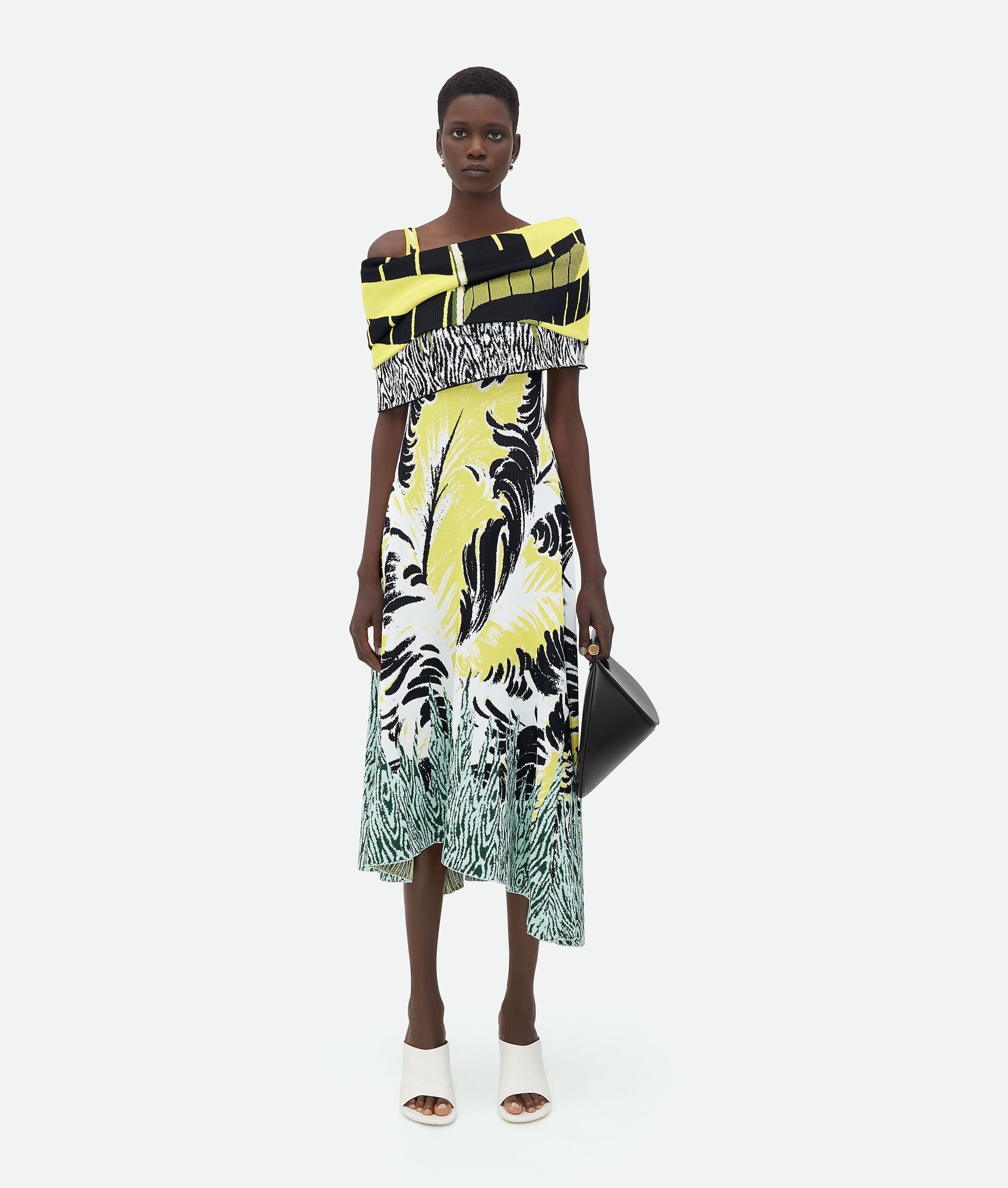 【関税&送料込】Bottega Veneta Viscose Midi Dress Bottega Veneta Graphic Viscose Jacquard Asymmetric Midi
