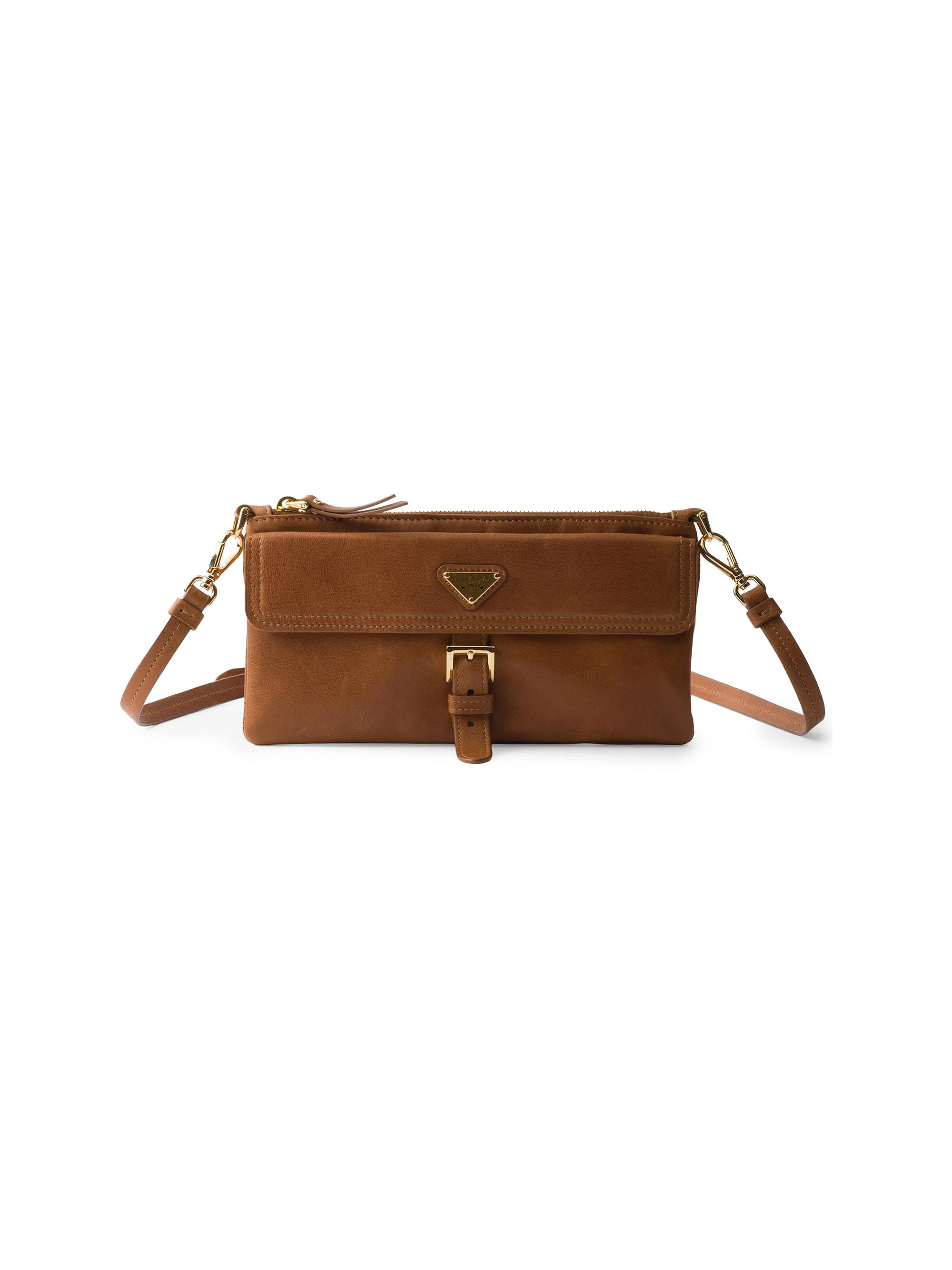 Women's Nappa Leather Wallet with Shoulder Strap - Brown - 1