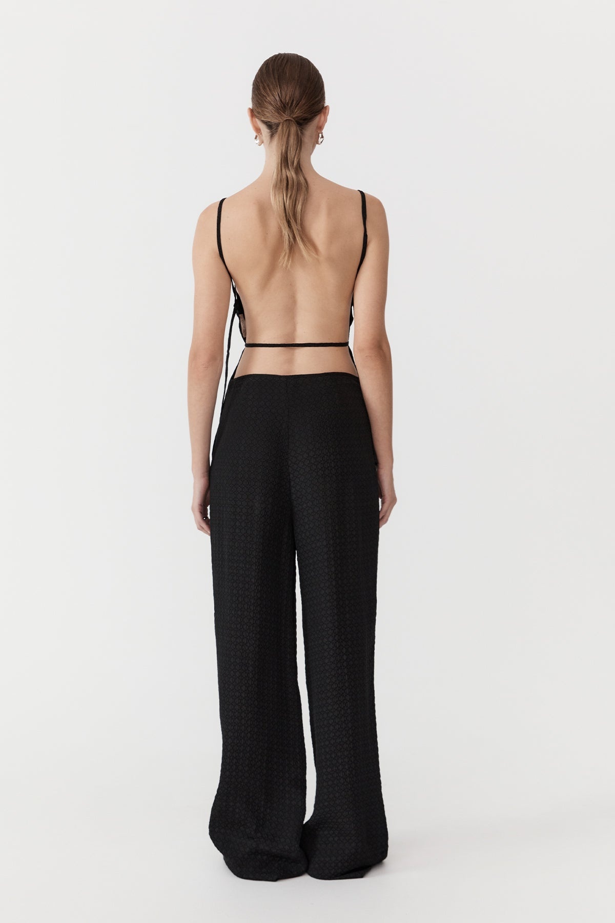 Textured Silk Pants - Black - 3