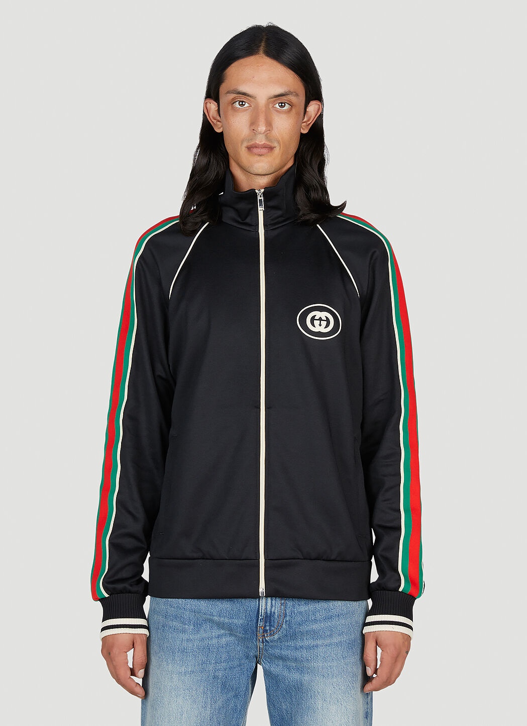 Web Stripe Cotton Track Jacket in Brown - Gucci