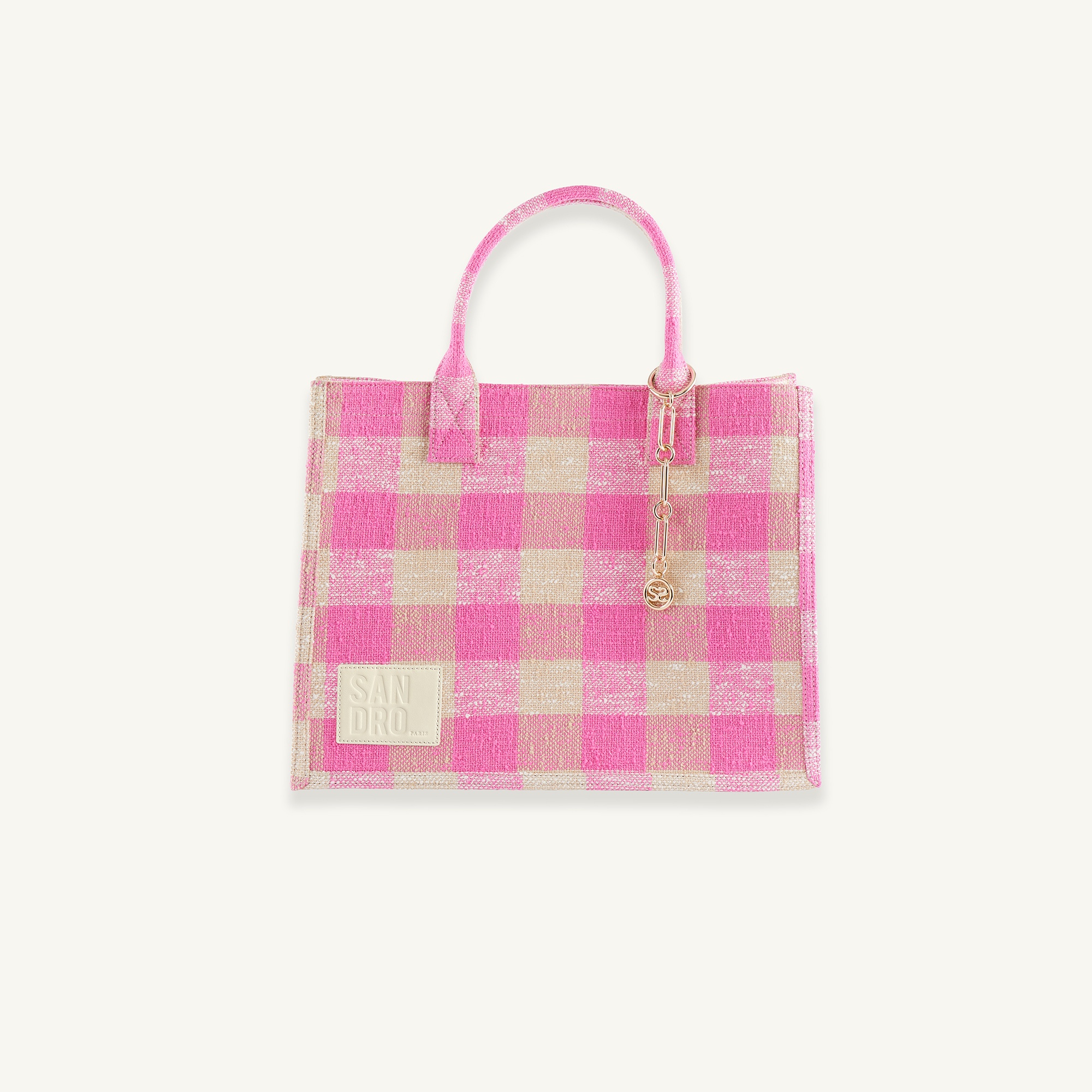 Checked fabric tote bag - 5
