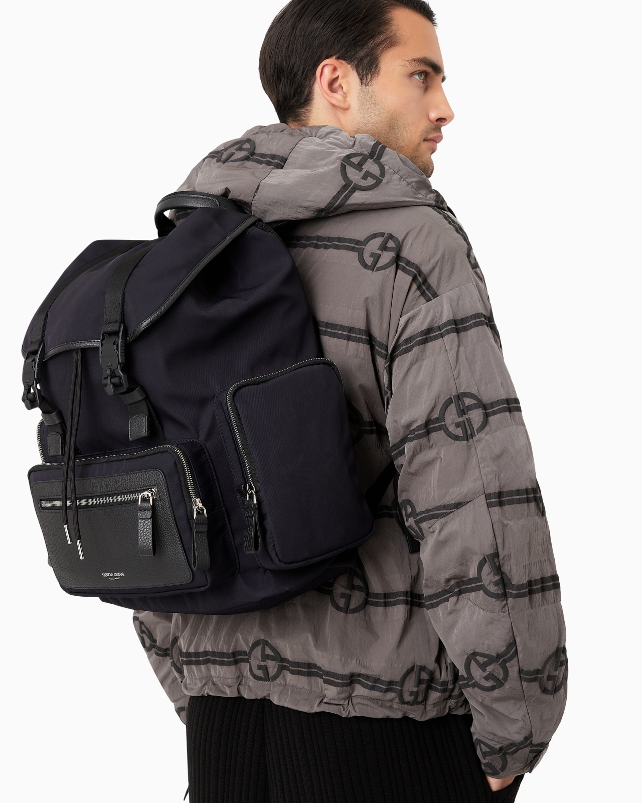 RECYCLED-NYLON AND PEBBLED-LEATHER BACKPACK ASV - 7