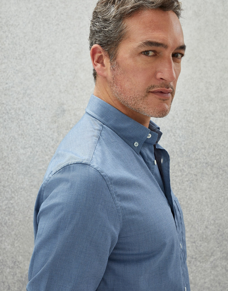 Denim-effect flannel easy fit shirt with button-down collar and chest pocket 3