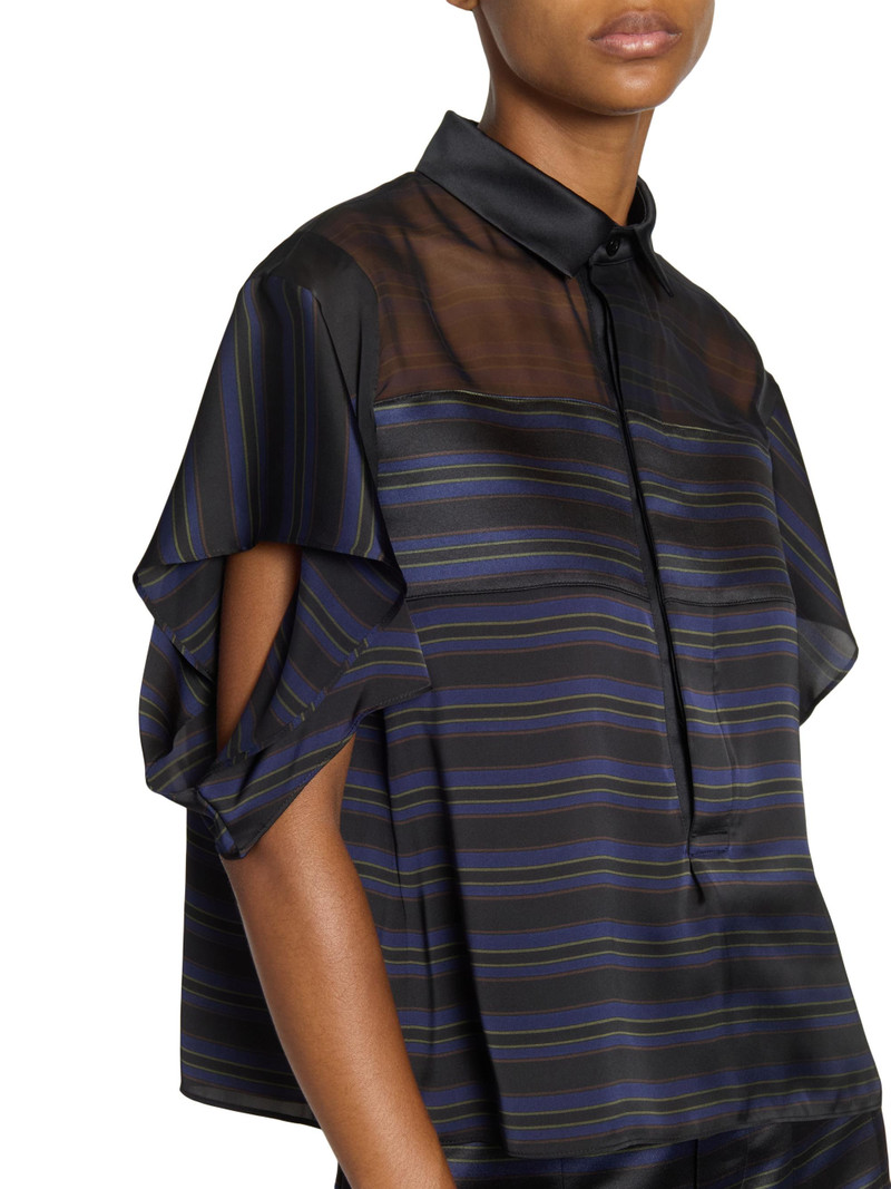 Women's Striped Sheer Yoke Shirt - Black Navy 6