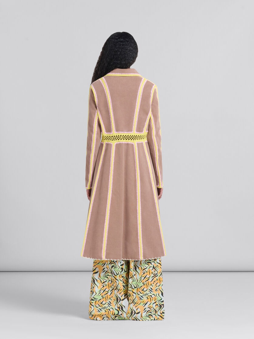 BROWN ORGANIC DENIM COAT WITH CROCHET DETAILS - 3