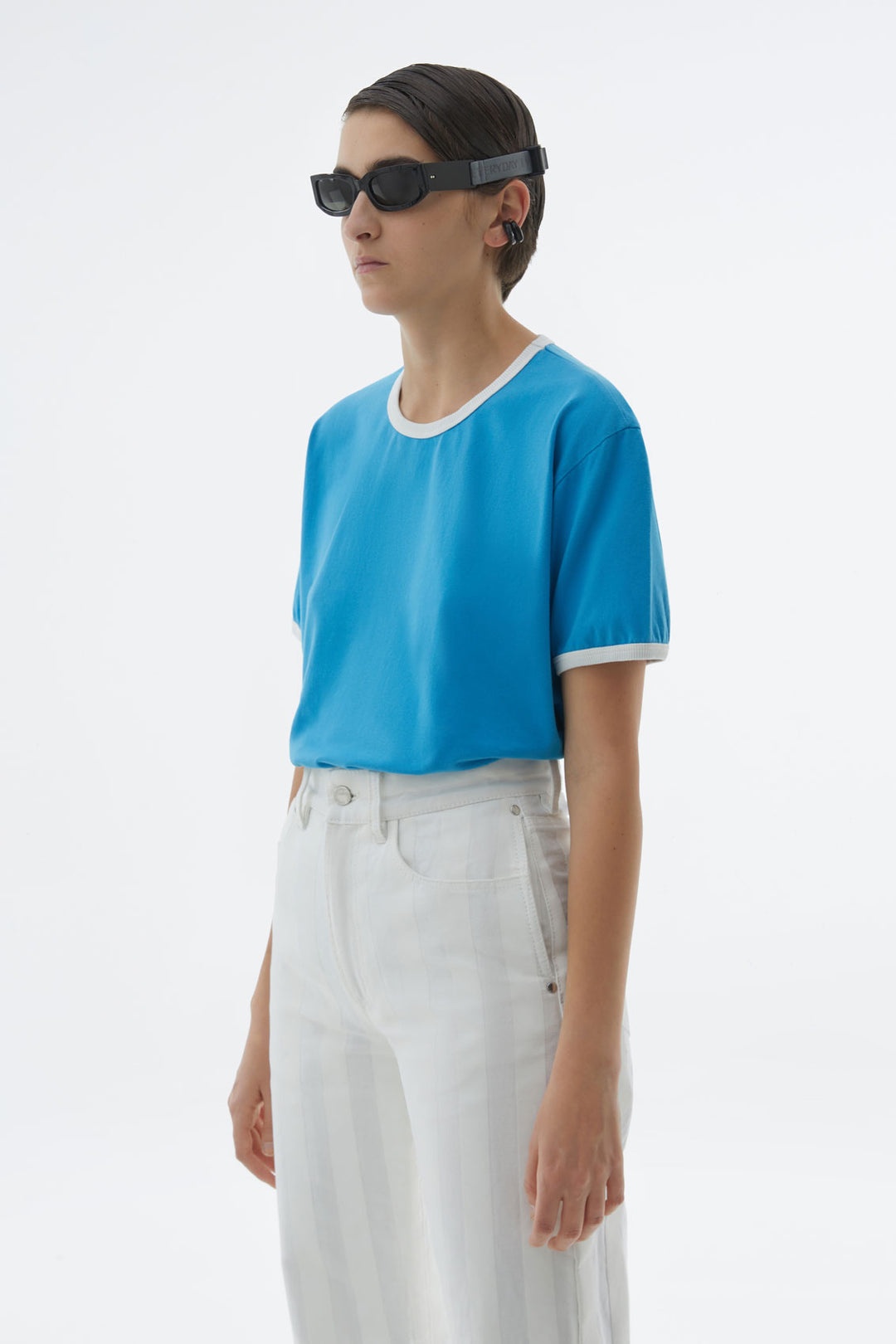 LIGHT BLUE T-SHIRT WITH WHITE PROFILES - 4