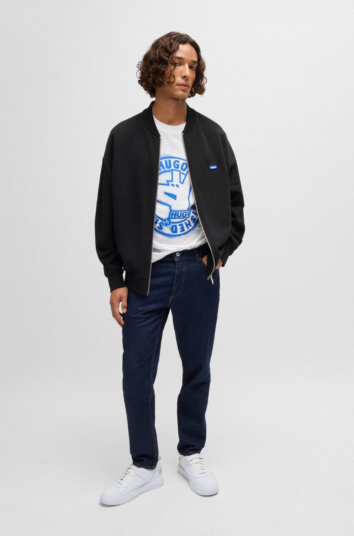 COTTON-TERRY ZIP-UP SWEATSHIRT WITH BLUE LOGO LABEL - 4