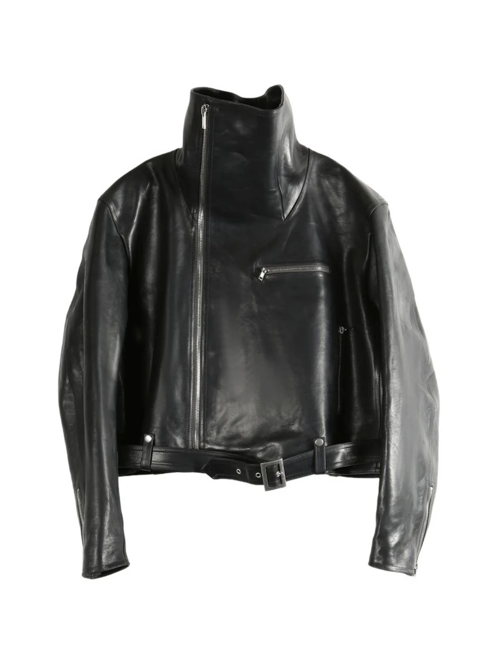 funnel-neck belted biker jacket - 1