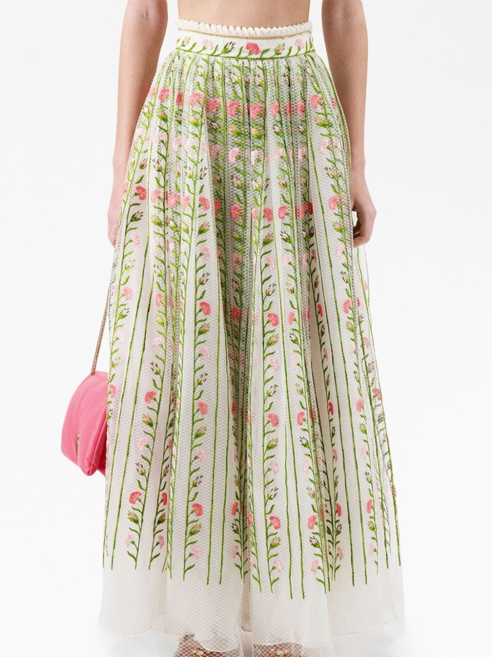 Foliage-embroidered tulle maxi skirt - 5