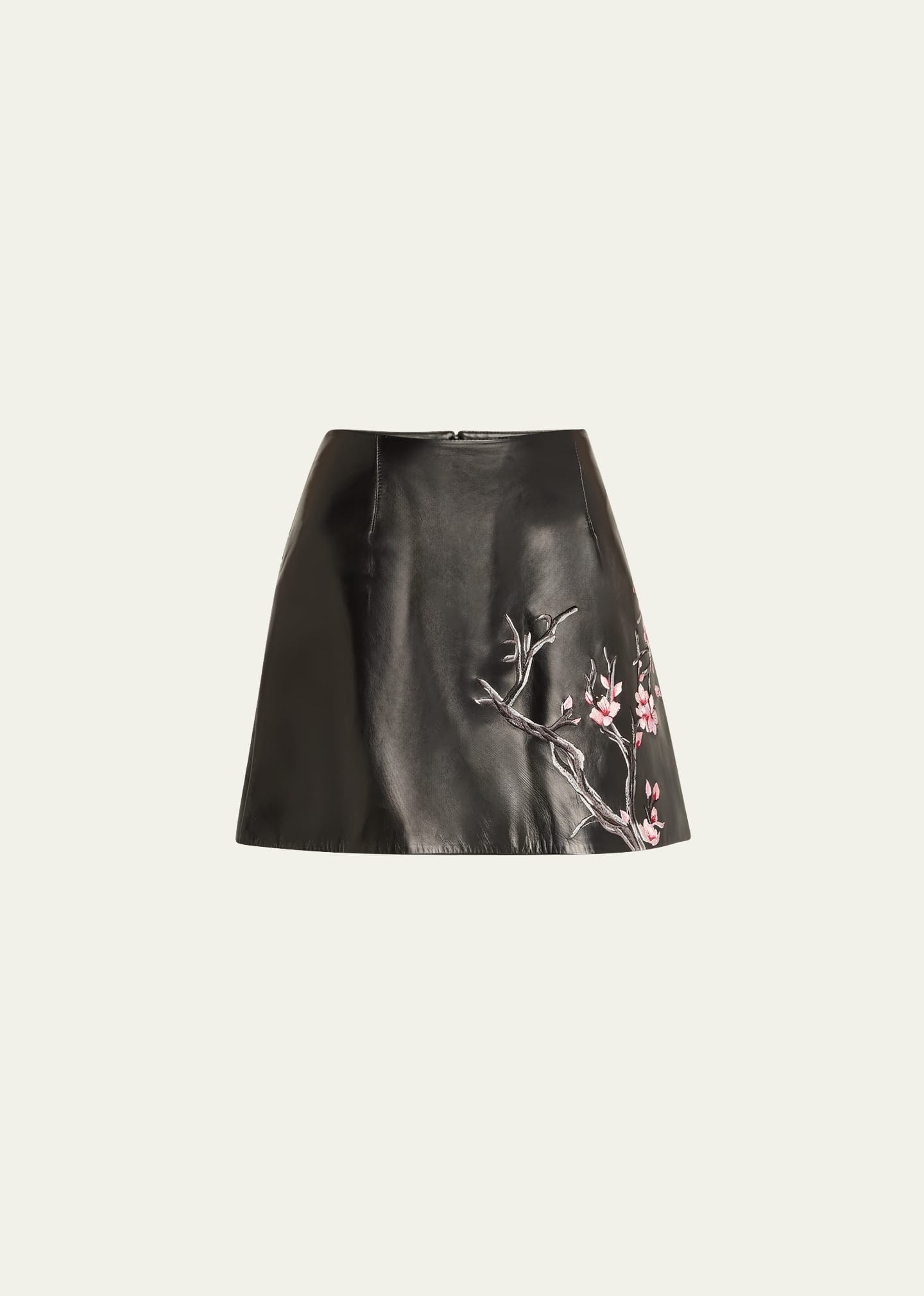 Cherry Blossom Embroidered Mini Leather Skirt - 1