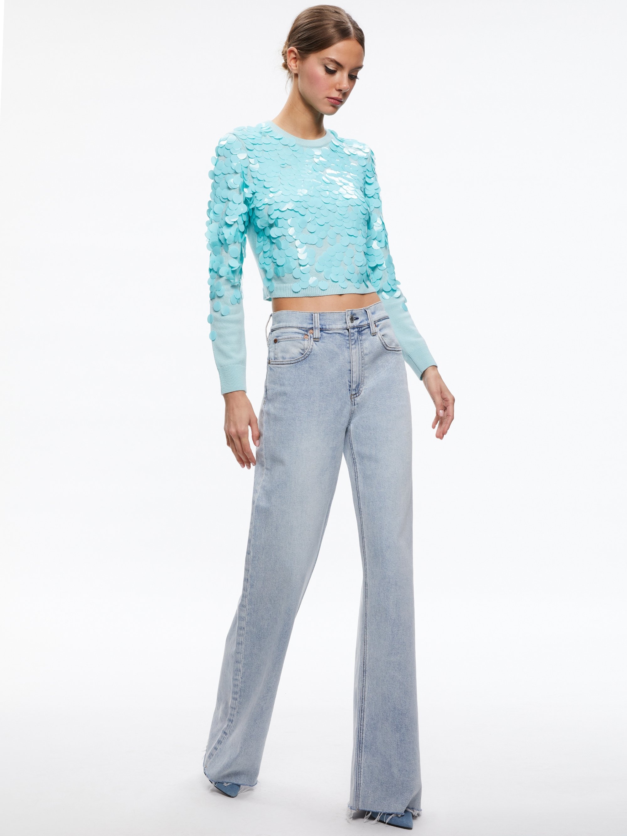 DELFINA CROPPED PAILLETTE PULLOVER - 3
