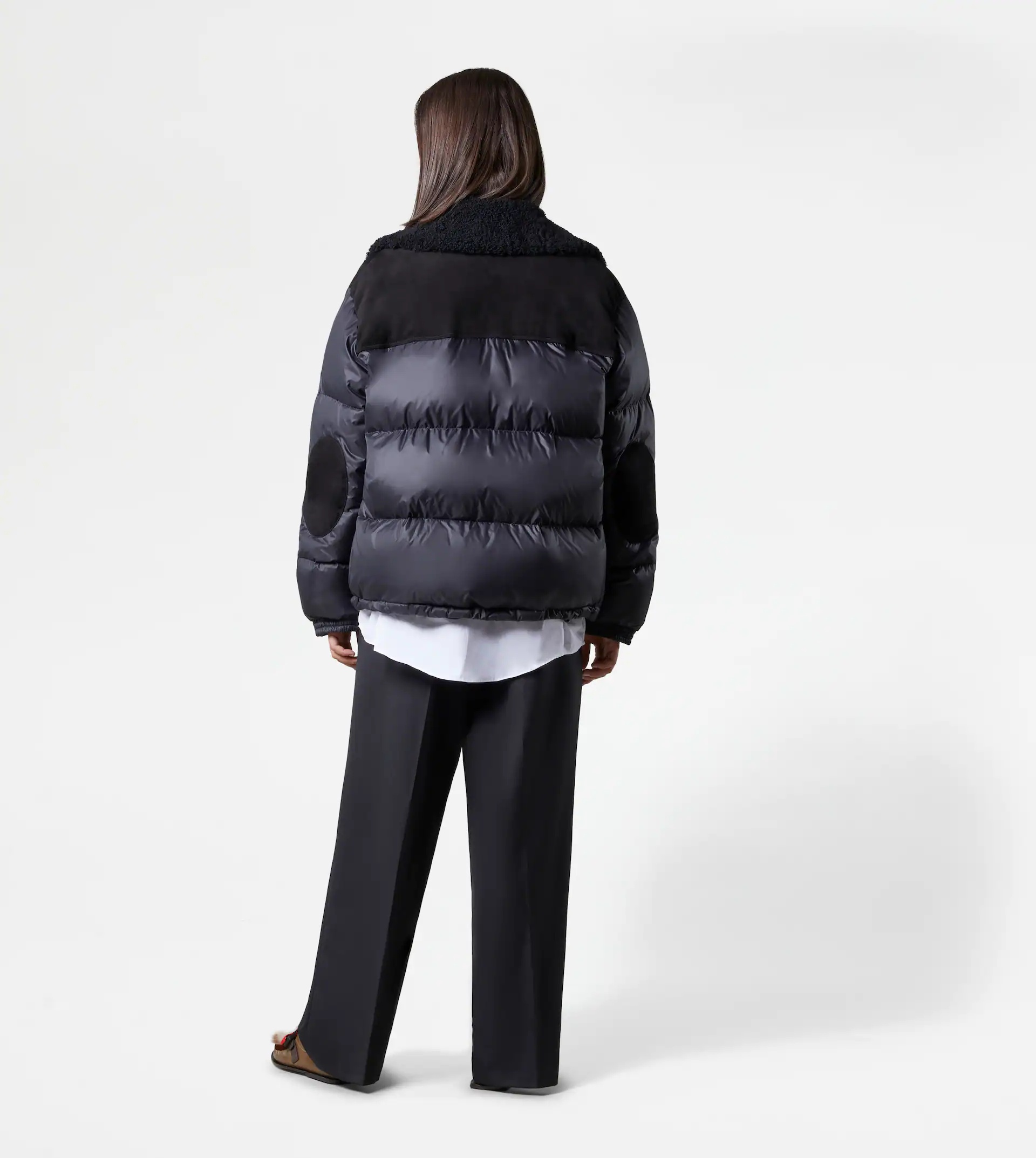DOWN JACKET WITH SUEDE INSERTS - BLACK - 10