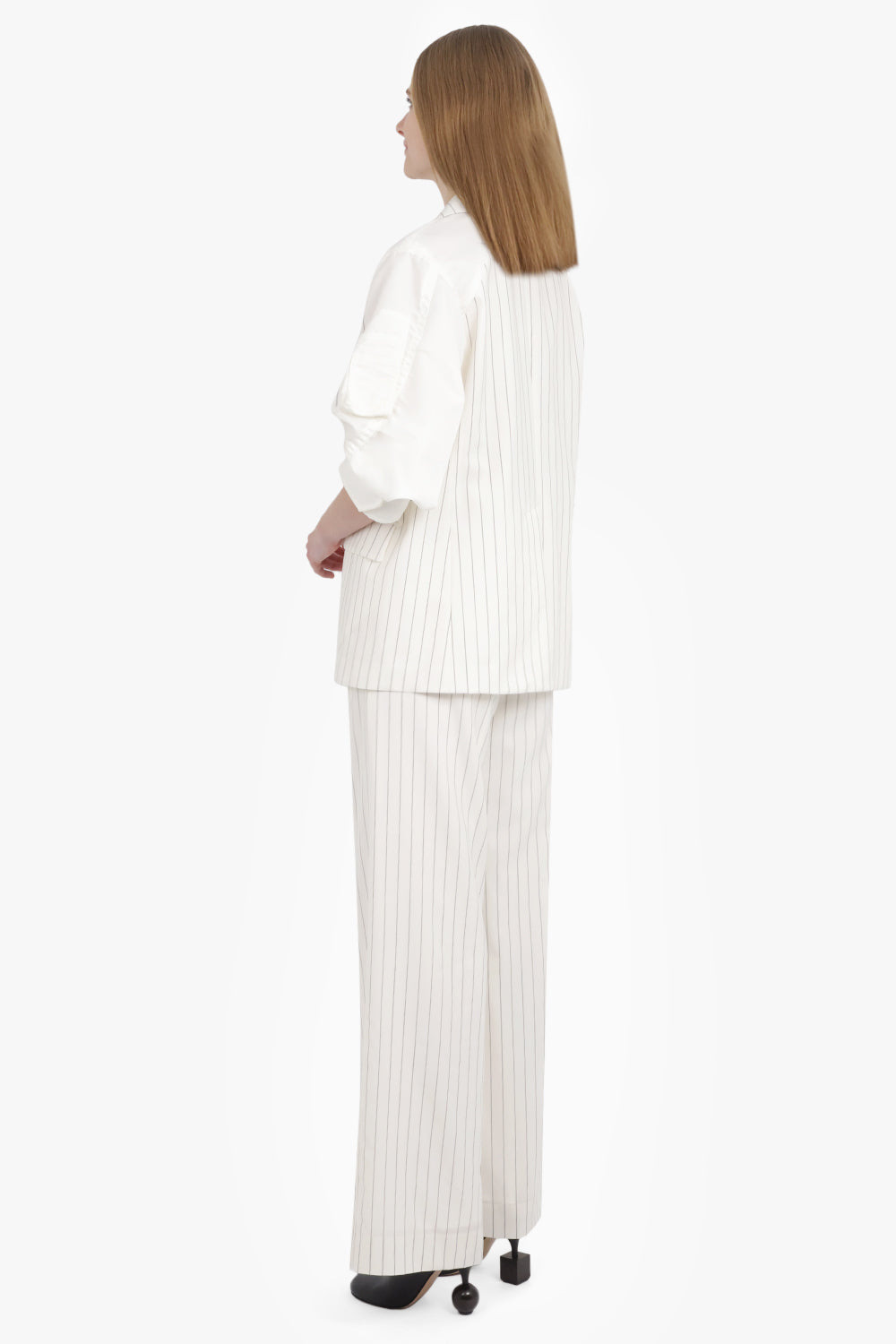 CONTRAST BALLOON S/S DOUBLE BREASTED STRIPE JACKET | OFF WHITE/BLACK - 6