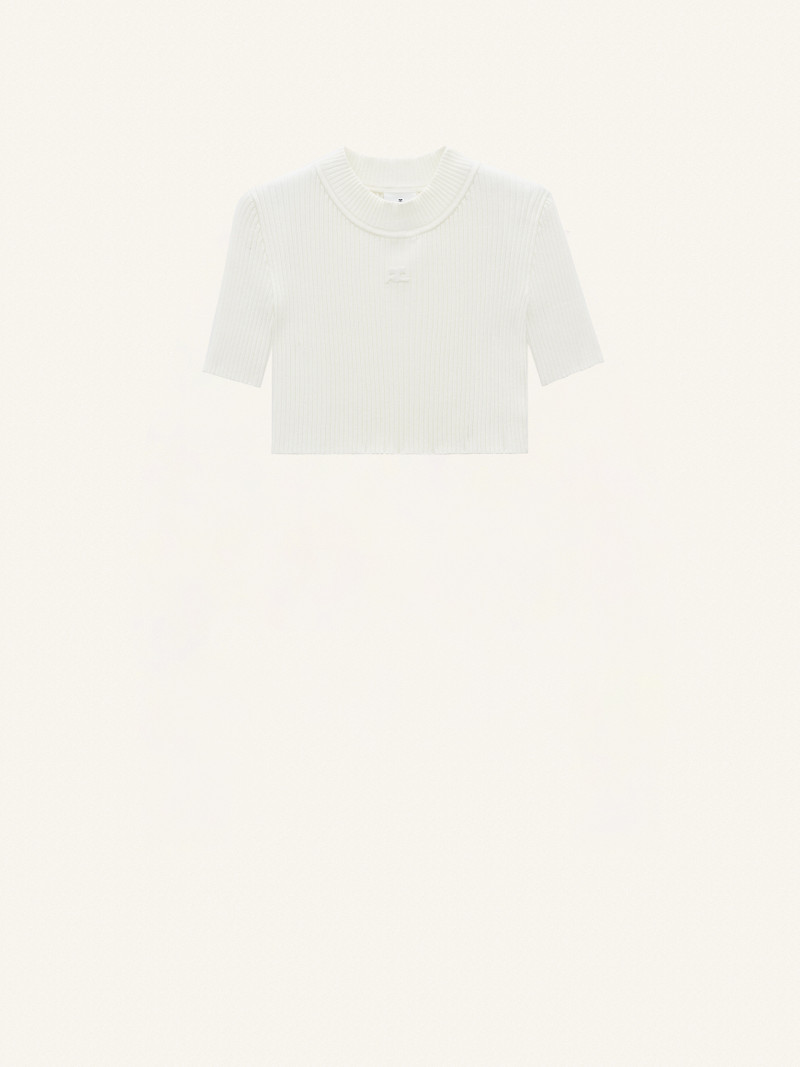 MOCKNECK RIB KNIT CROPPED TOP - 1