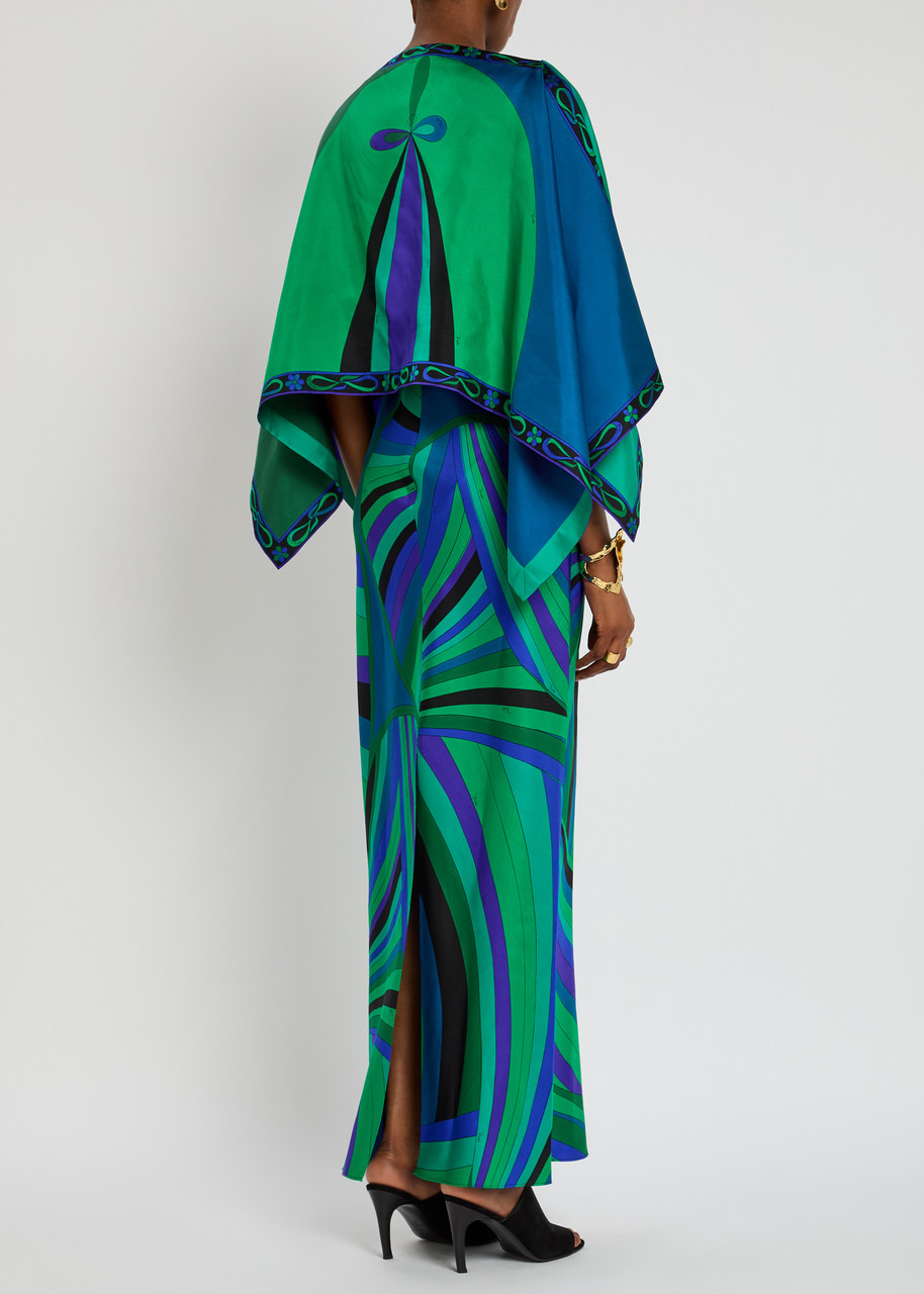 Pucci Iride Cape-effect Silk-twill Maxi Dress - 3