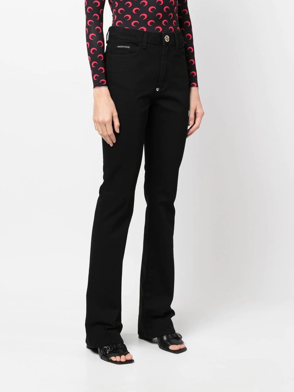 skull flared high-waisted jeans - 3