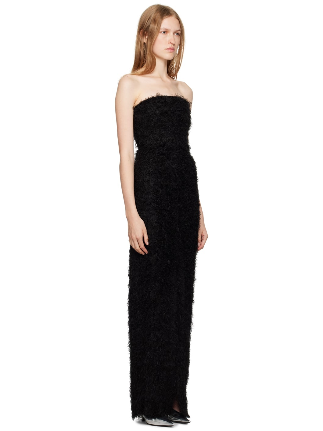 Black Strapless Fil Coupé Maxi Dress - 2