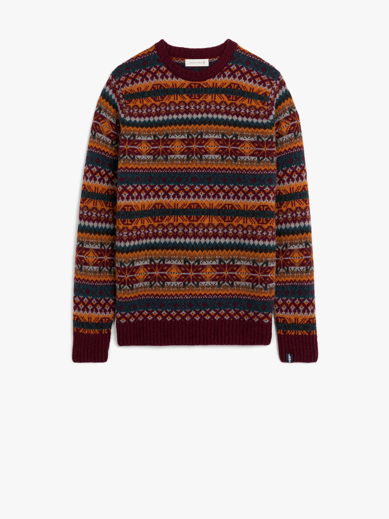 IMPULSE BORDEAUX MIX WOOL FAIR ISLE CREWNECK SWEATER 1