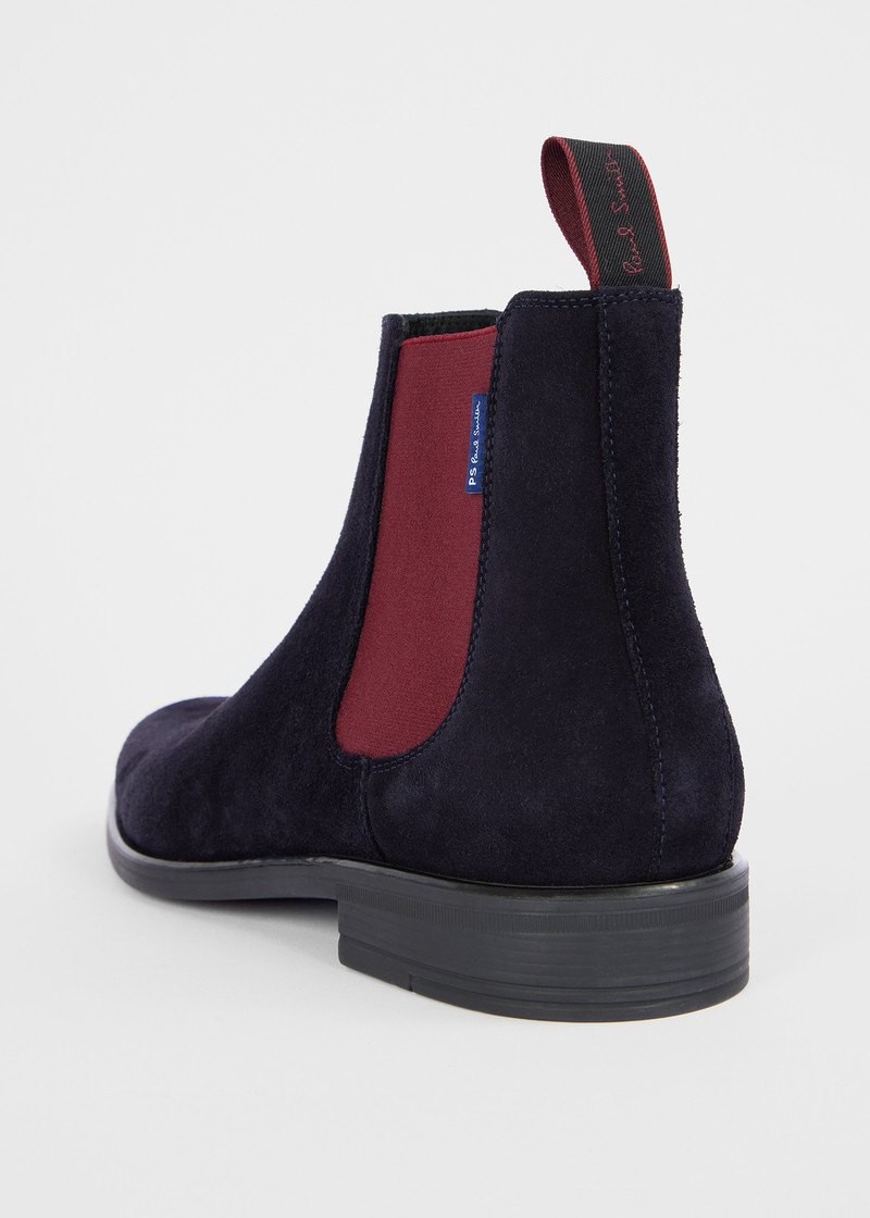 Navy Suede 'Cedric' Boots With Burgundy Trim 5