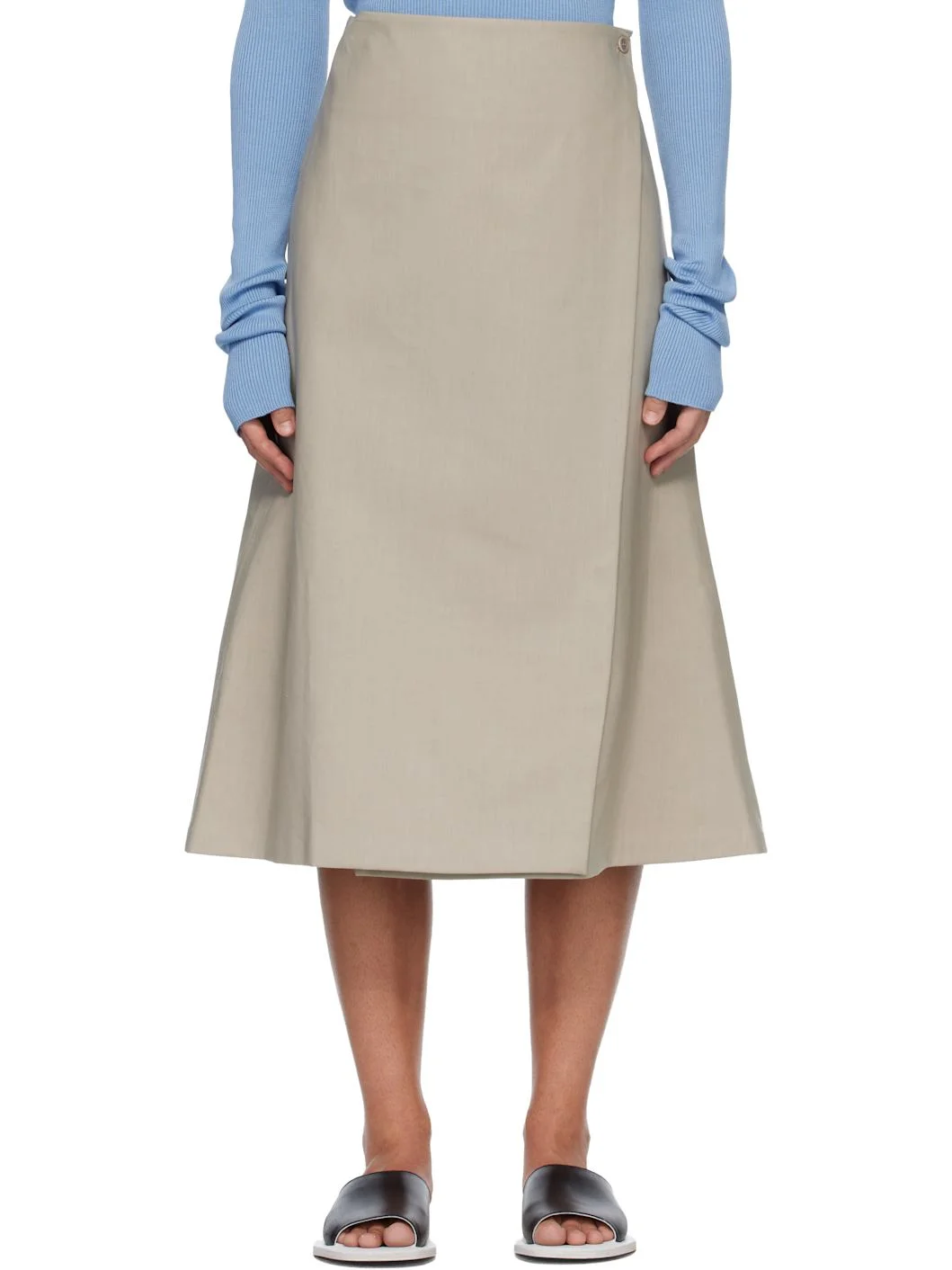 Beige Cotton Bonded Midi Skirt - 1