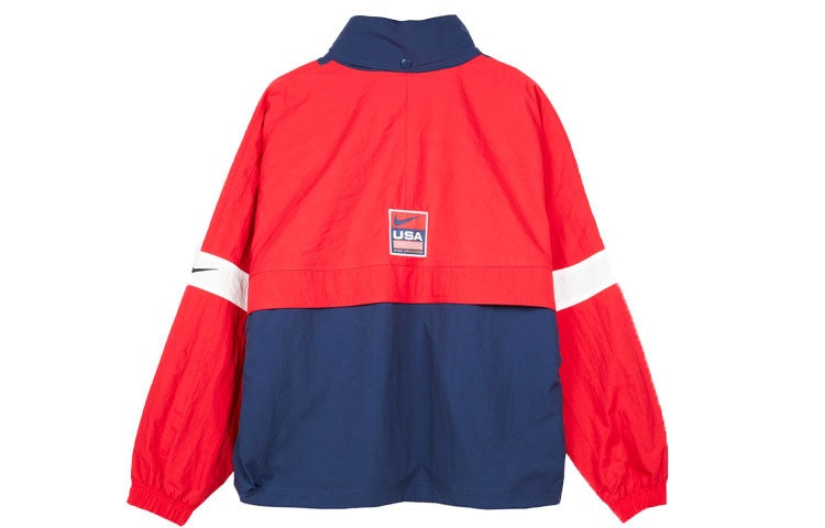 Men's Nike Lab Swoosh Stripe Splicing Storage Simple Colorblock Hooded Jacket Blue 'University Red M - 2