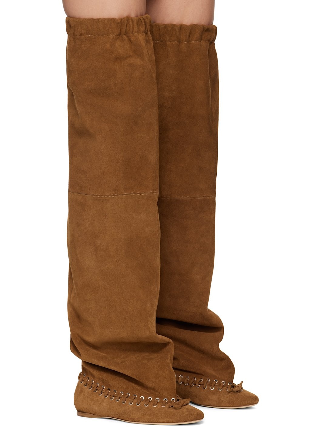 Brown Level Flat Thigh High Tall Boots - 4