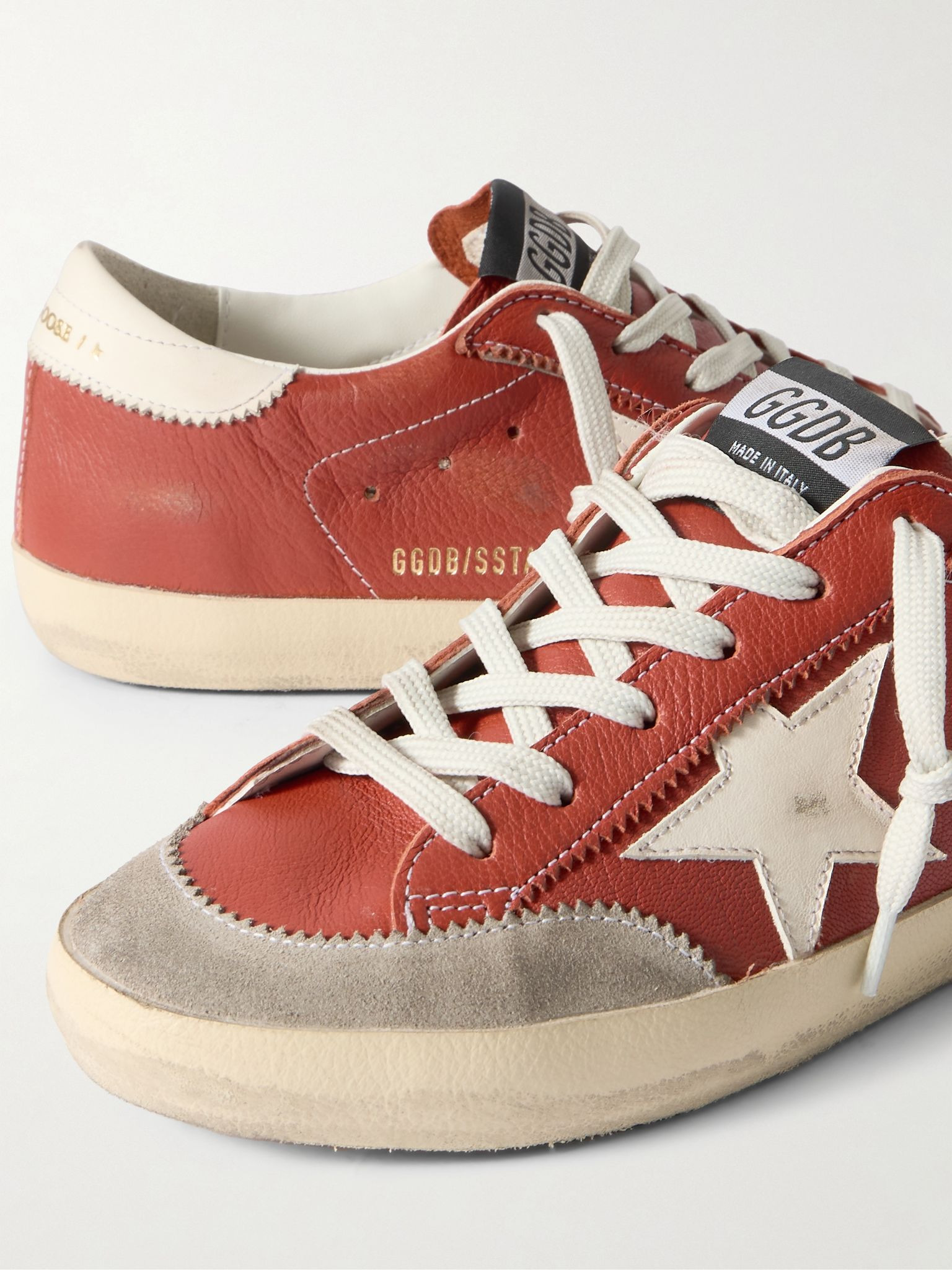 Super-Star distressed suede-trimmed leather sneakers Orange - 4