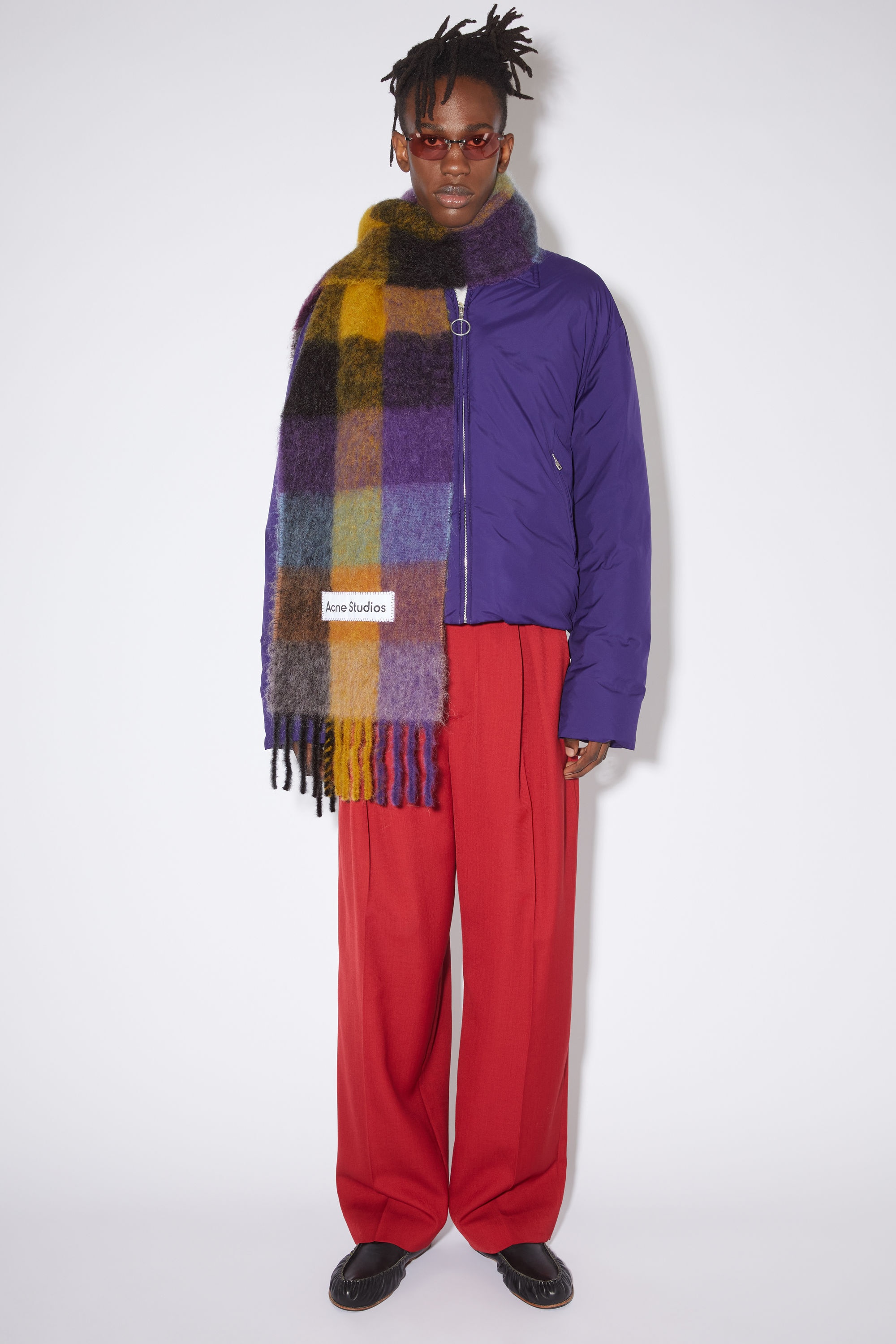 Mohair checked scarf - Anthracite grey/yellow/purple - 3