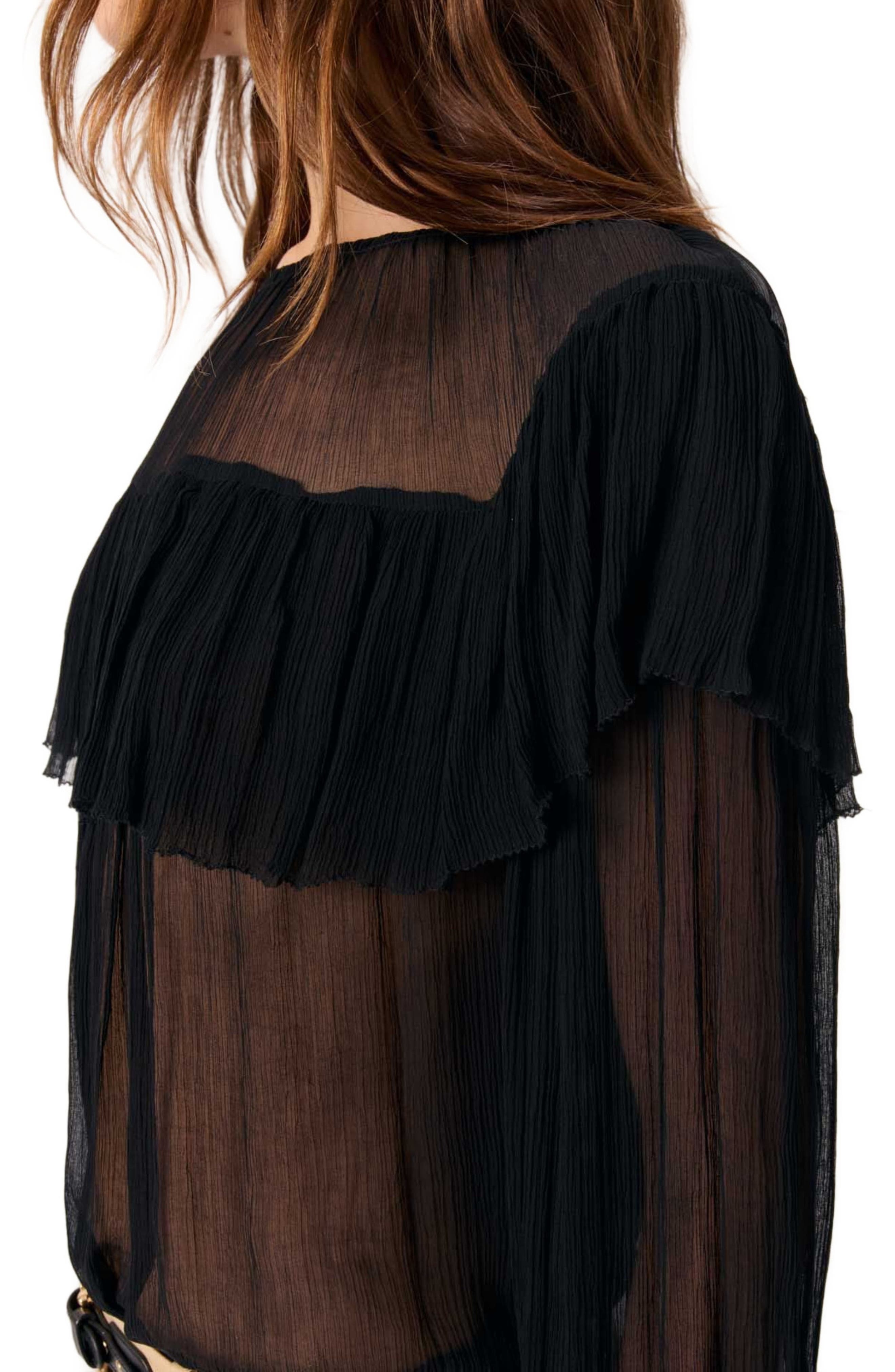 maje Ruffled chiffon top in Black at Nordstrom - 6
