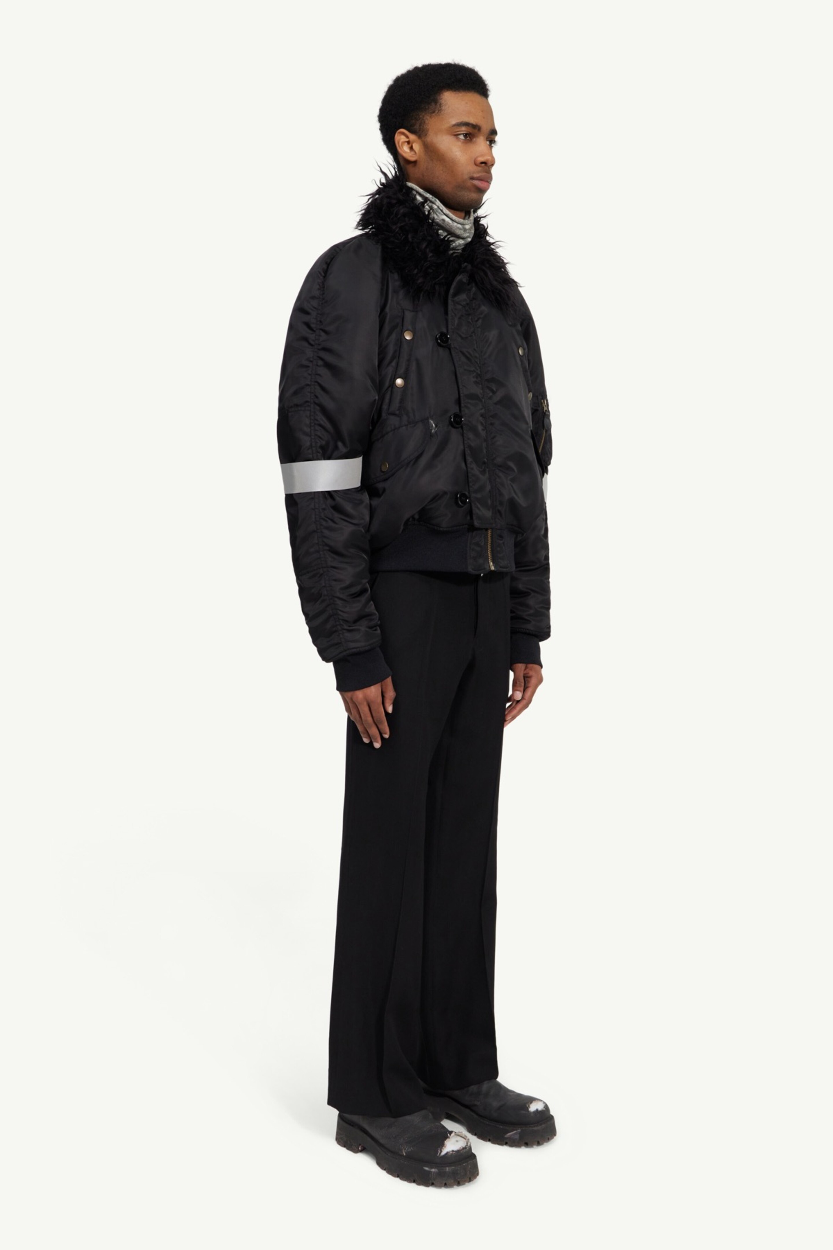 Faux fur collar bomber jacket - 3