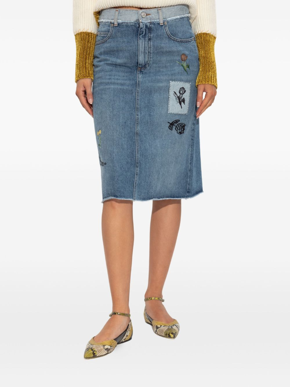 embroidered-floral denim midi skirt - 3