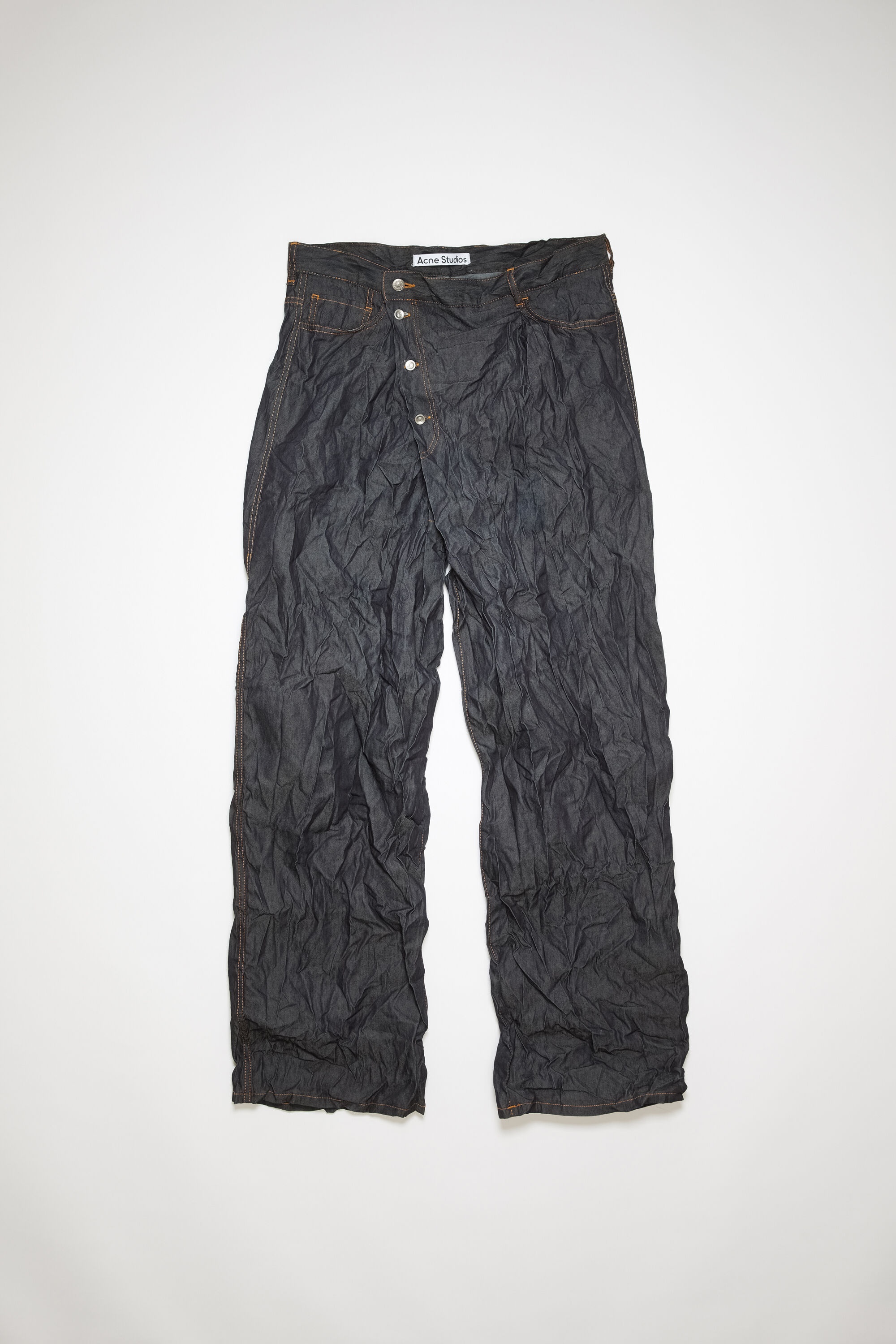 Relaxed fit crinkled denim trousers - Indigo blue - 6