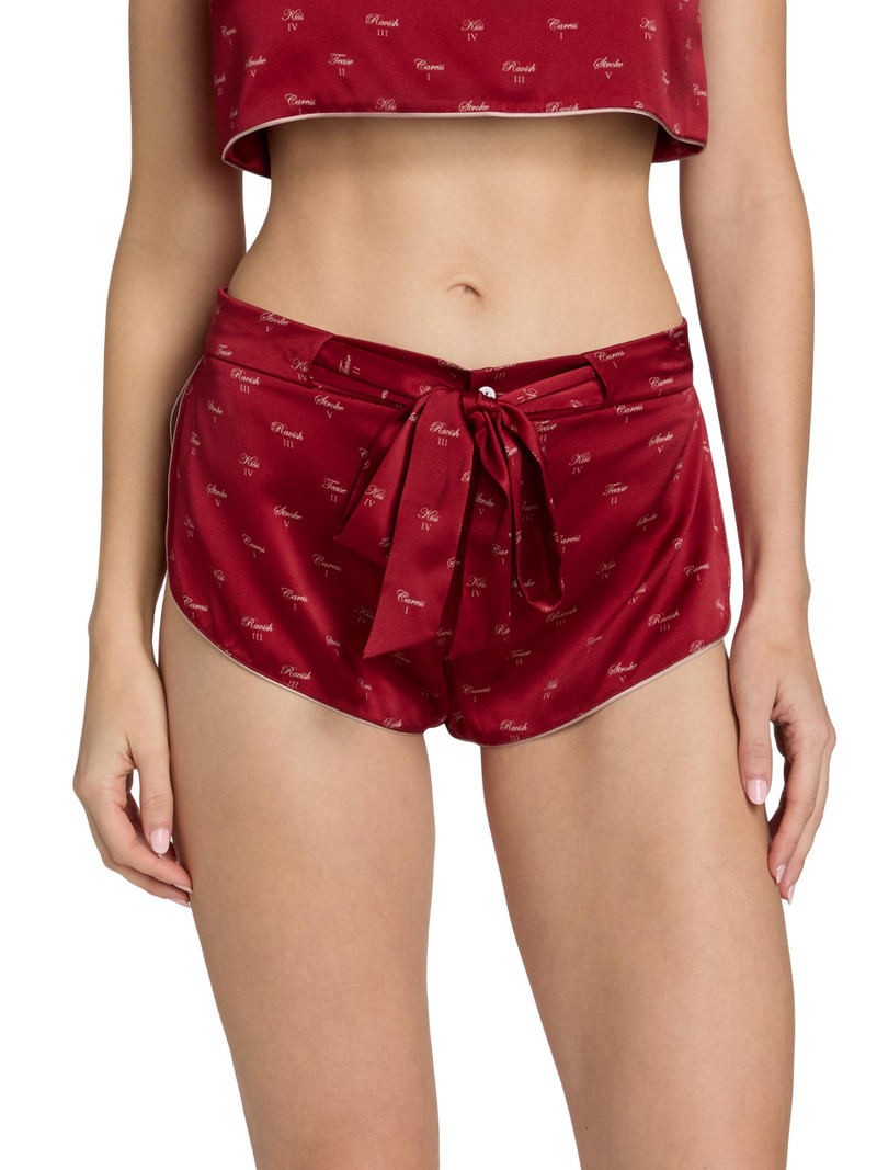 Women's Kiss Print Silk Tap Shorts - Kiki Red And Buff 3