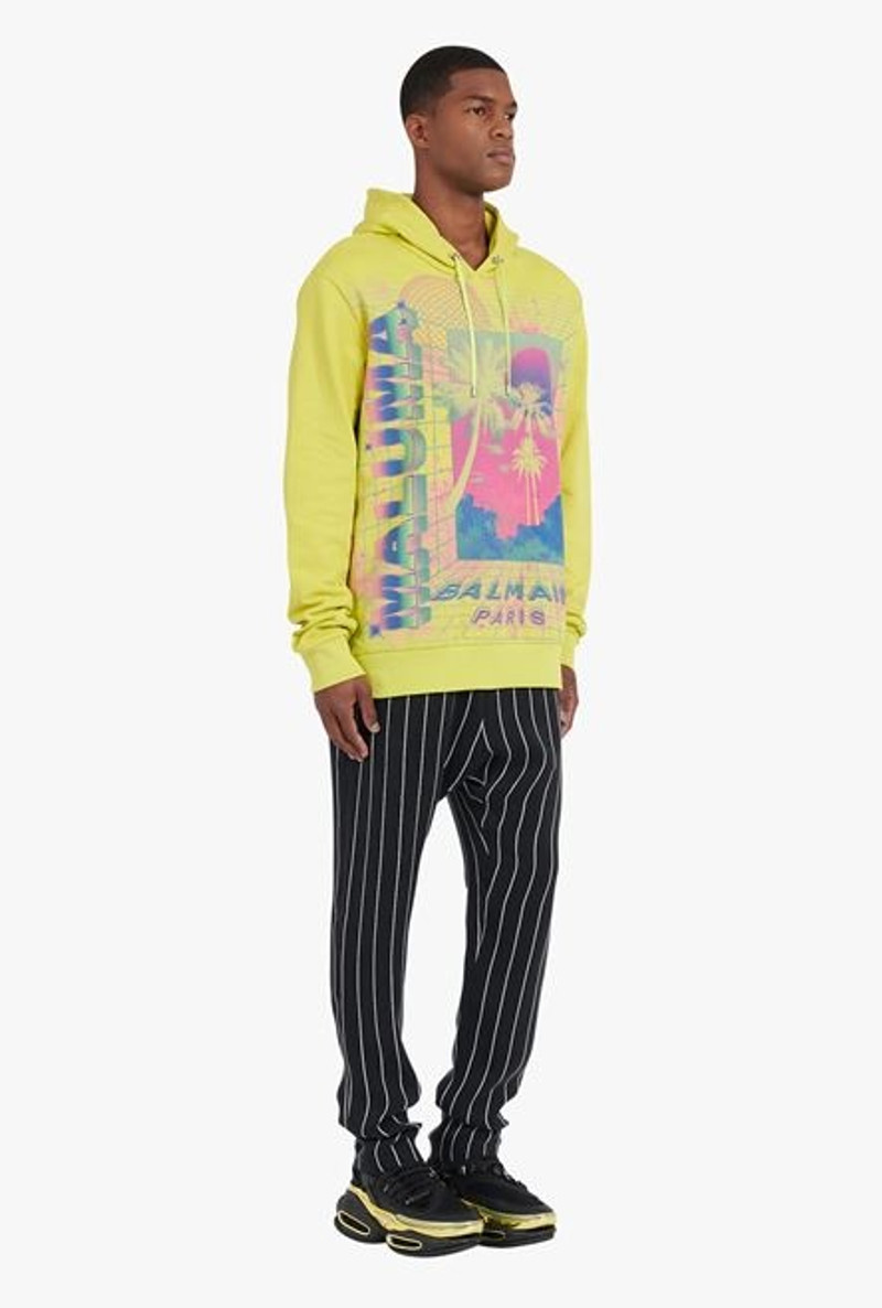 Oversized lime-green cotton sweatshirt with multicolor Balmain logo print 6