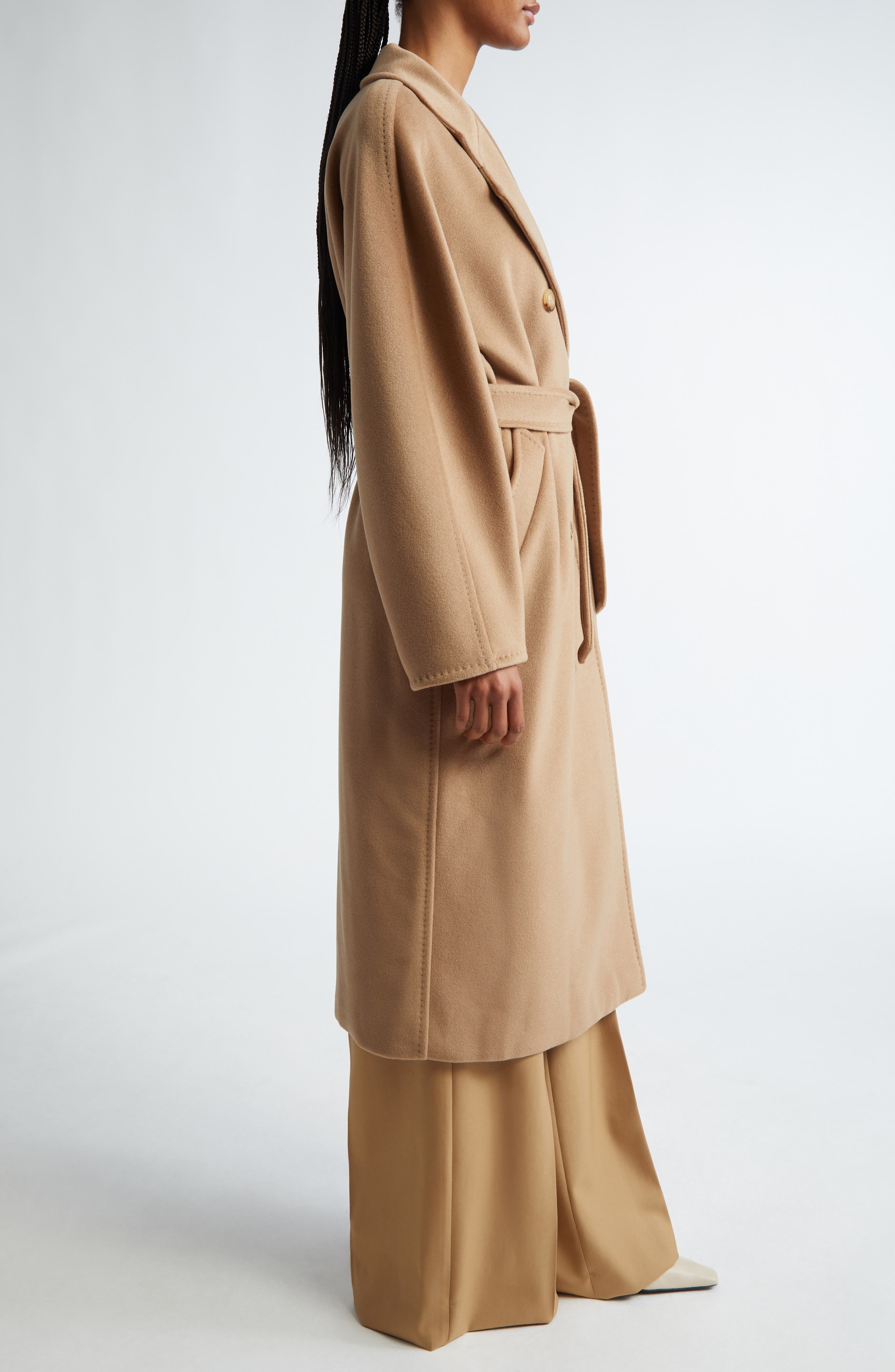 Max Mara Madame Double Breasted Wool & Cashmere Belted Coat in Camel at Nordstrom - 5