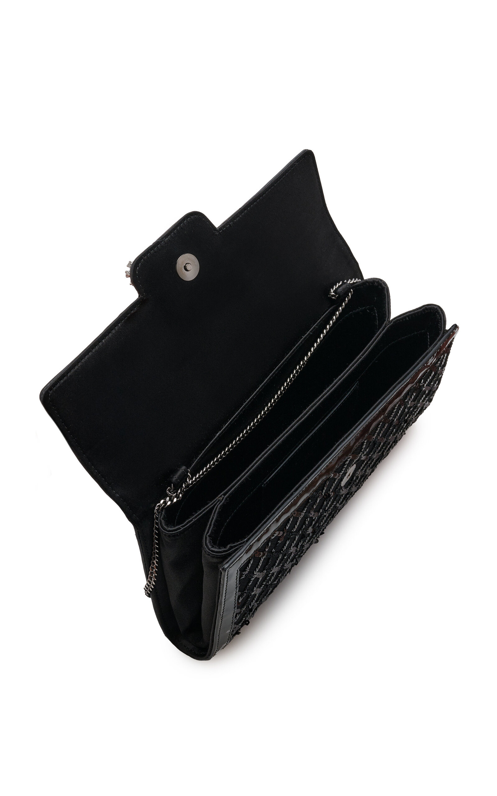 Flower-Buckle Sequined Patent Leather Clutch black - 6